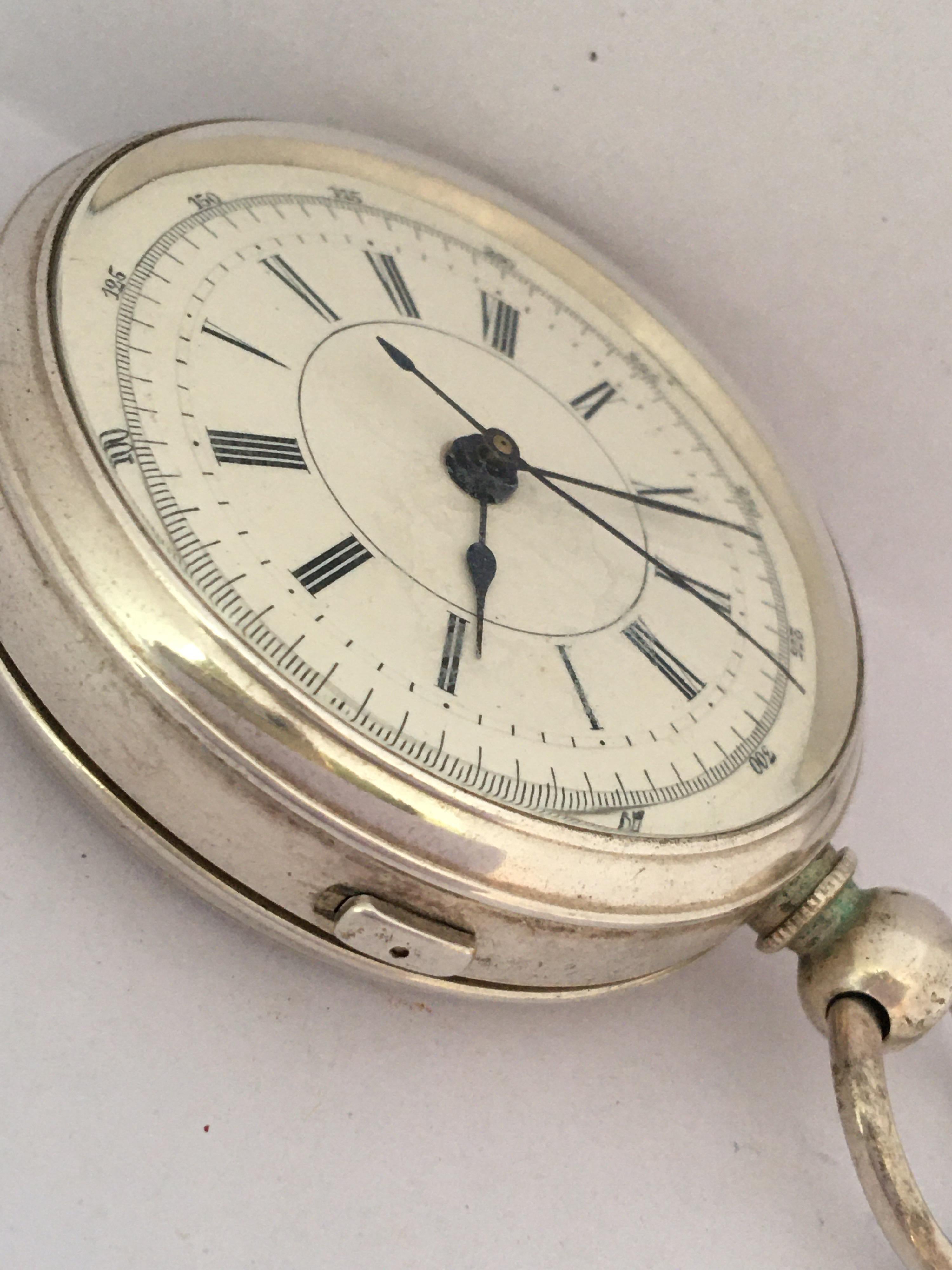 Antique Silver Plated Centre Seconds Chronograph Lever Pocket Watch For Sale 3