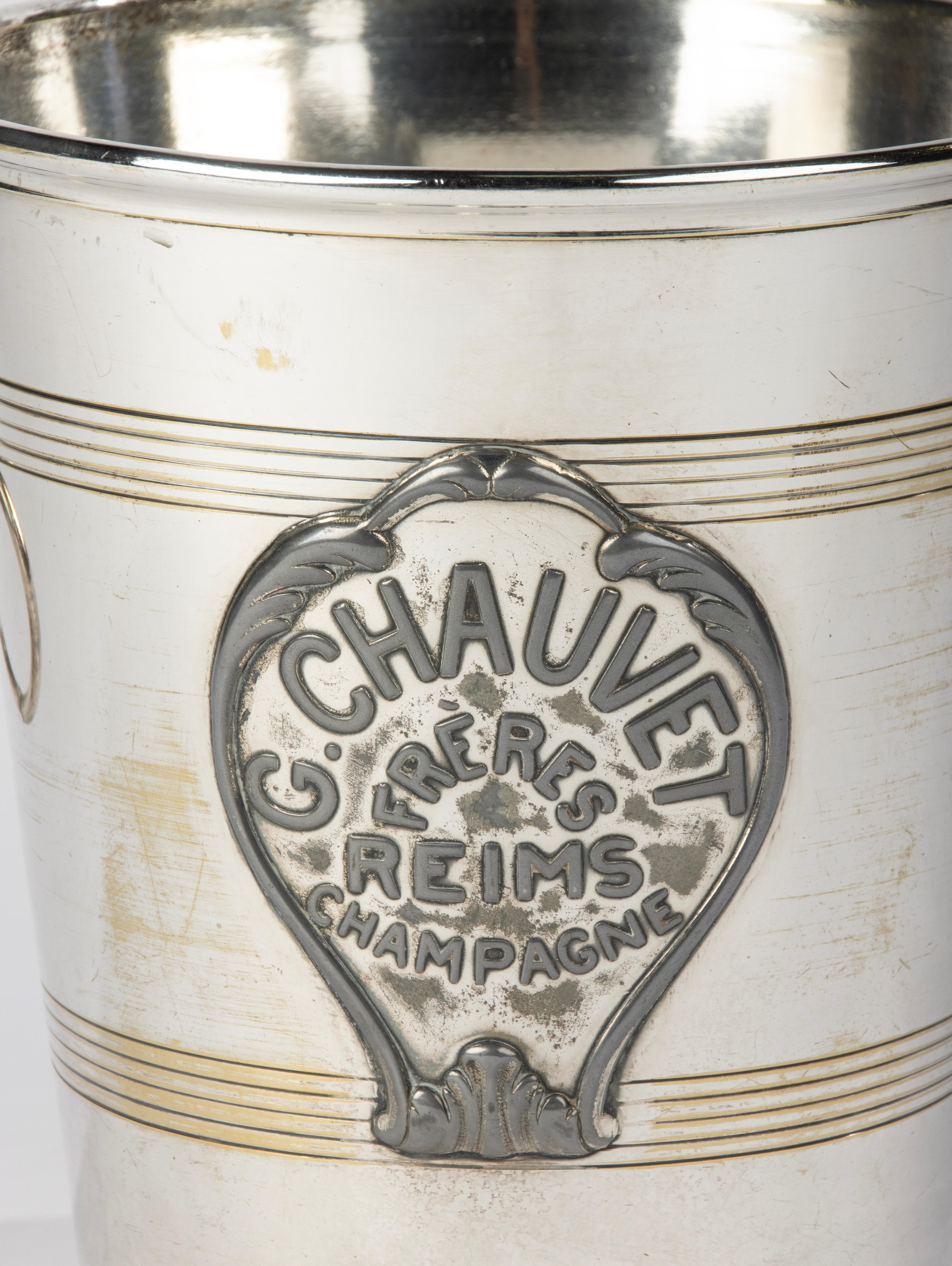 Antique Silver-Plated Champagne Cooler - Agit Paris for Maison G. Chauvet Reims For Sale 5