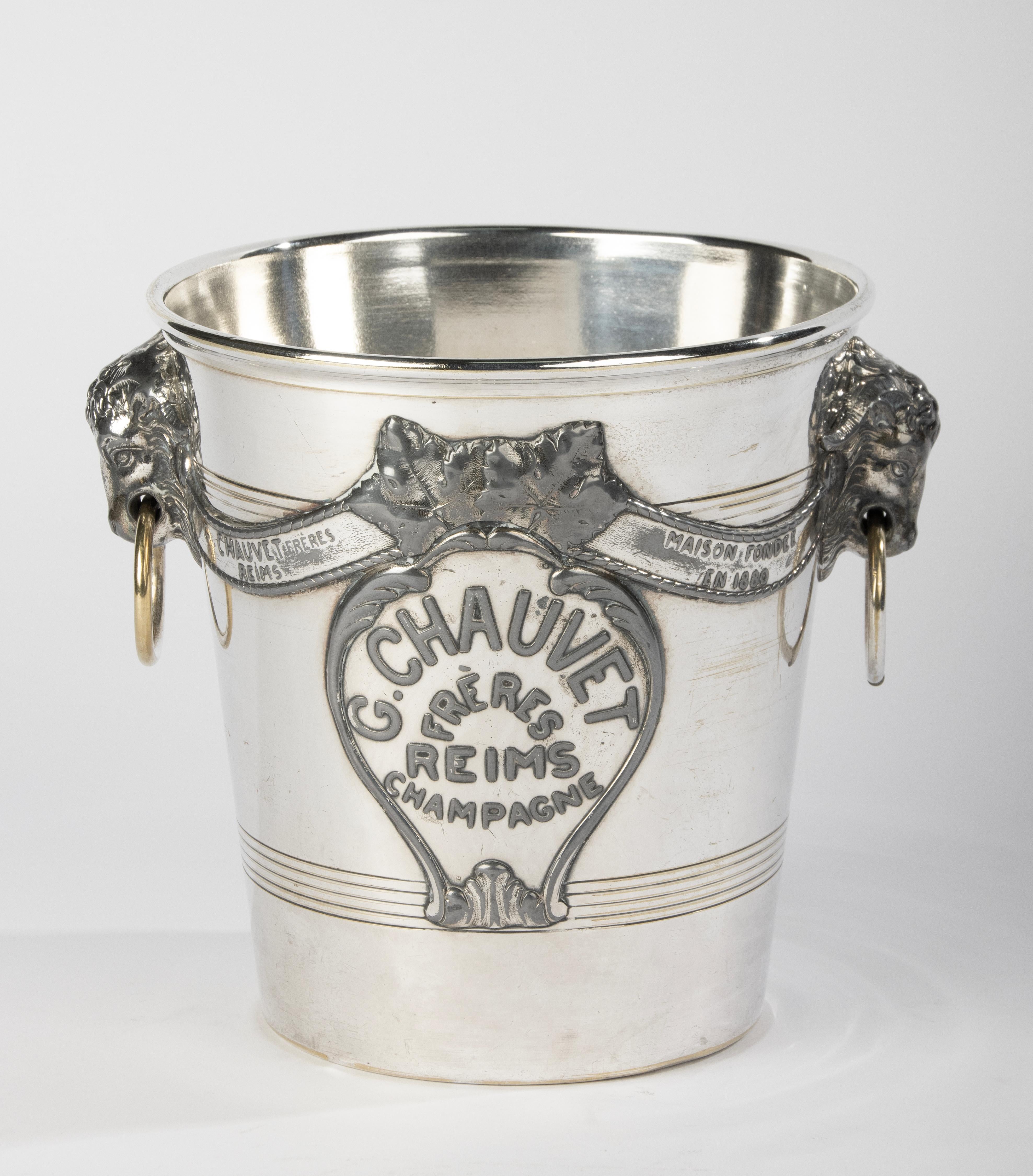 French Antique Silver-Plated Champagne Cooler - Agit Paris for Maison G. Chauvet Reims For Sale