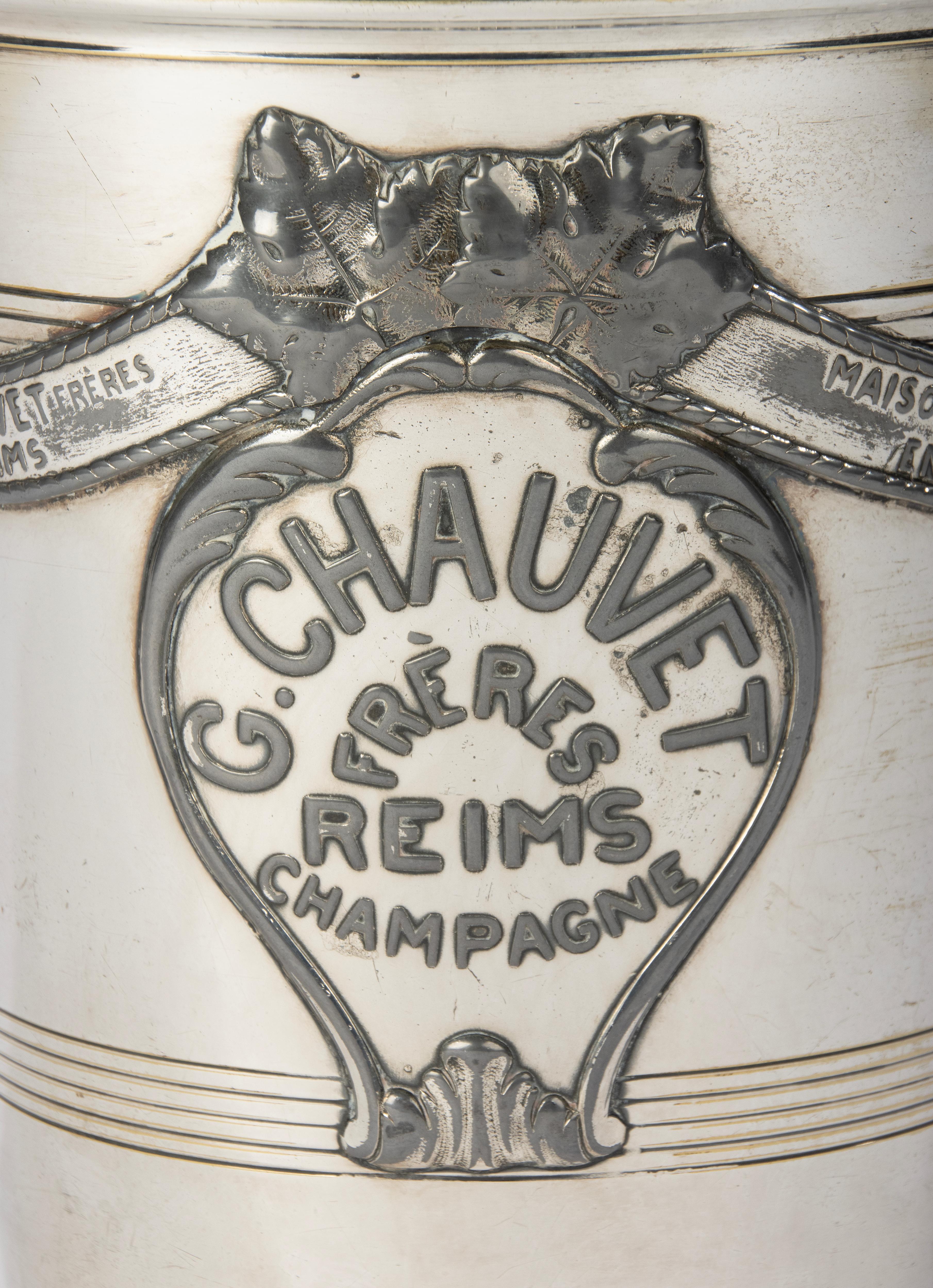 Hand-Crafted Antique Silver-Plated Champagne Cooler - Agit Paris for Maison G. Chauvet Reims For Sale