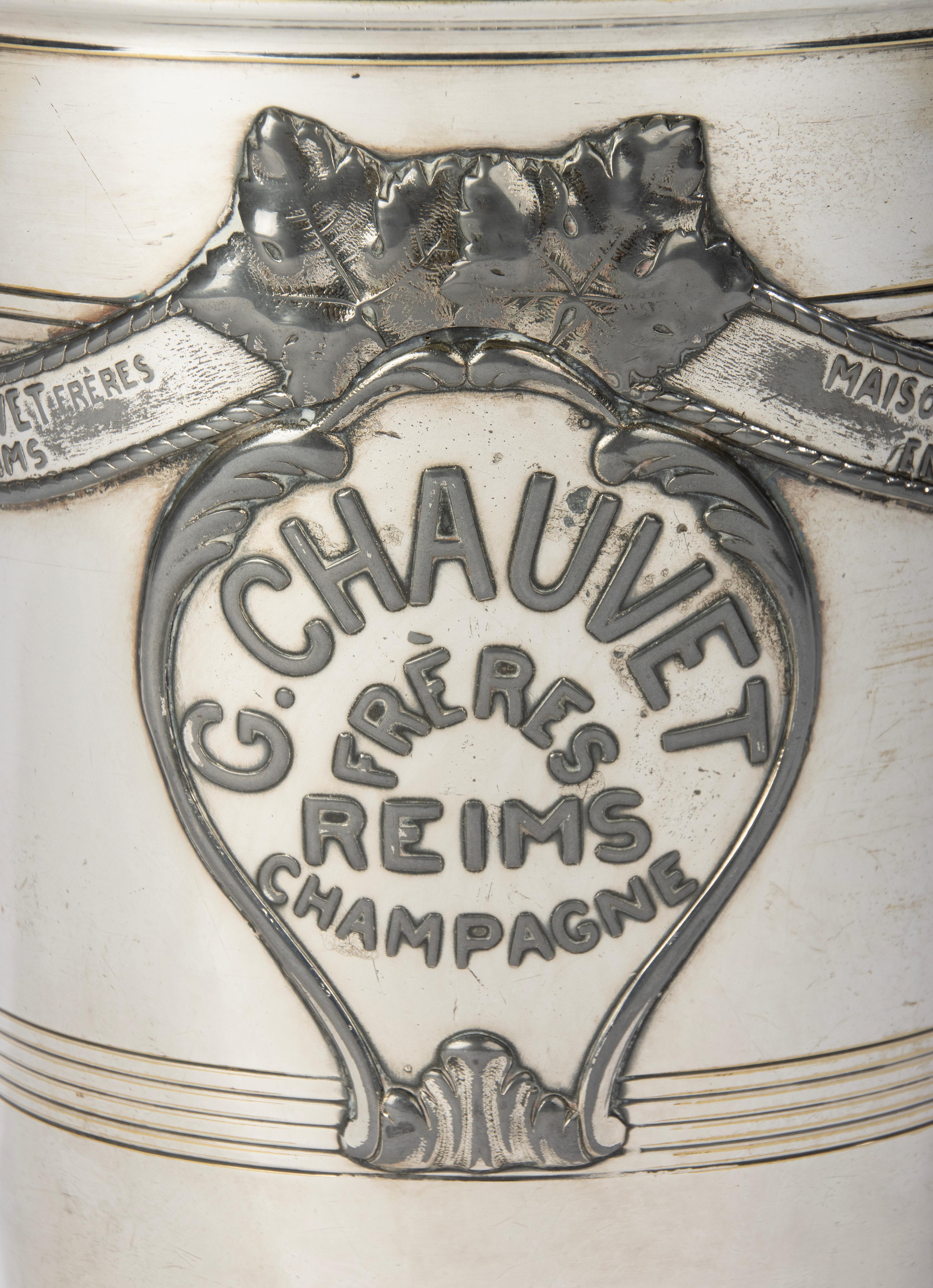 Antiguo enfriador de champán chapado en plata - Agit Paris para Maison G. Chauvet Reims Hecho a mano en venta