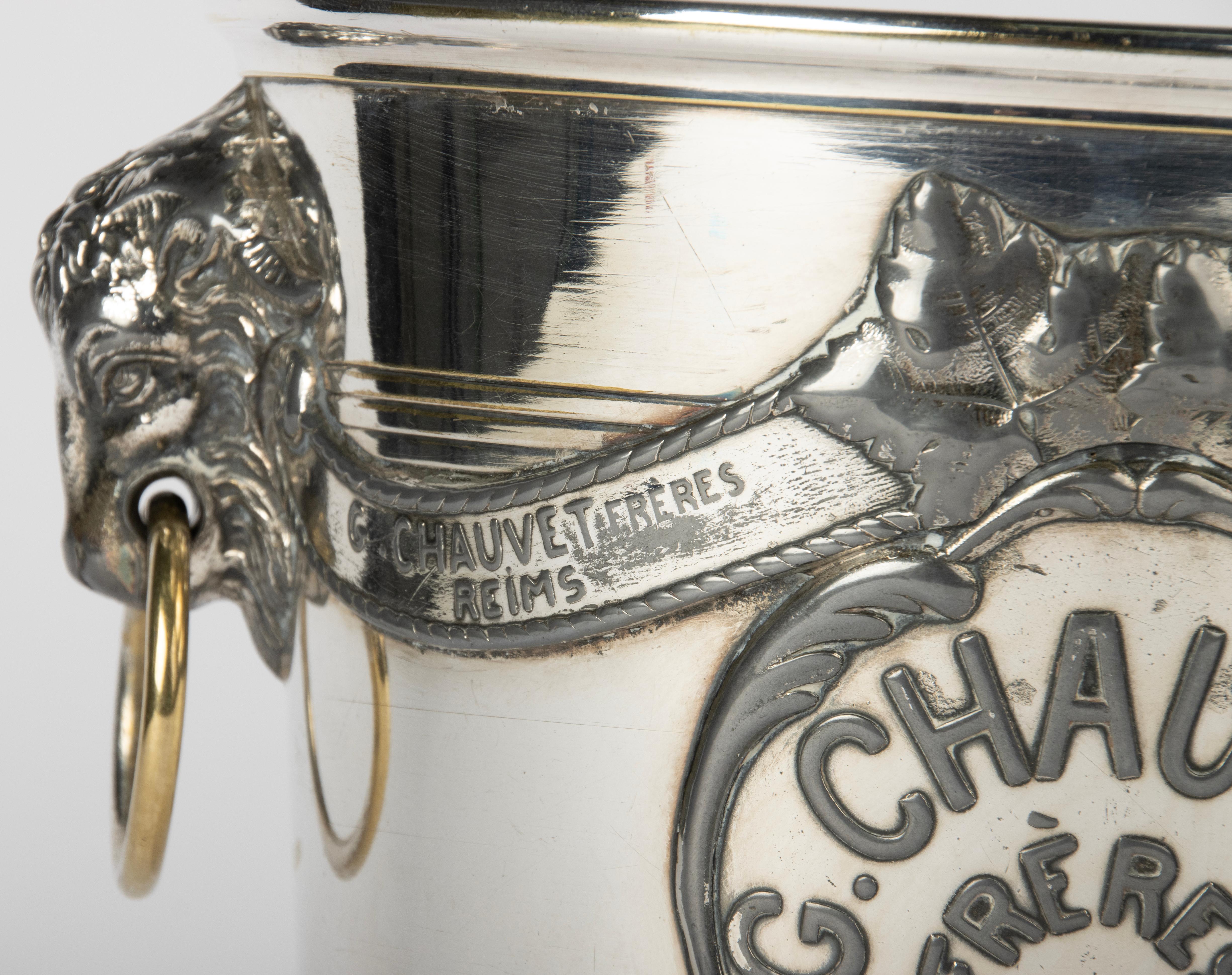 Antique Silver-Plated Champagne Cooler - Agit Paris for Maison G. Chauvet Reims In Fair Condition For Sale In Casteren, Noord-Brabant