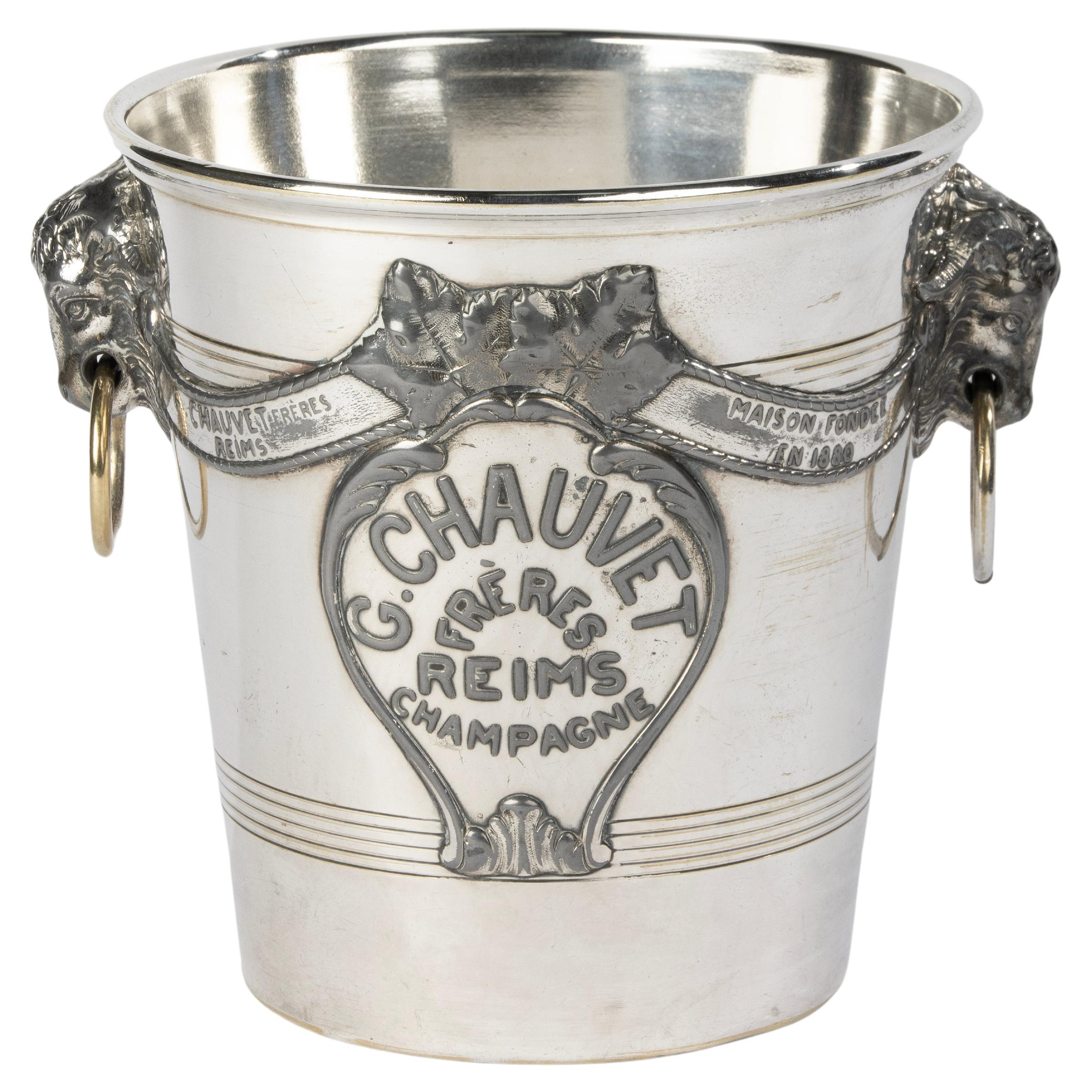 Antique Silver-Plated Champagne Cooler - Agit Paris for Maison G. Chauvet Reims For Sale