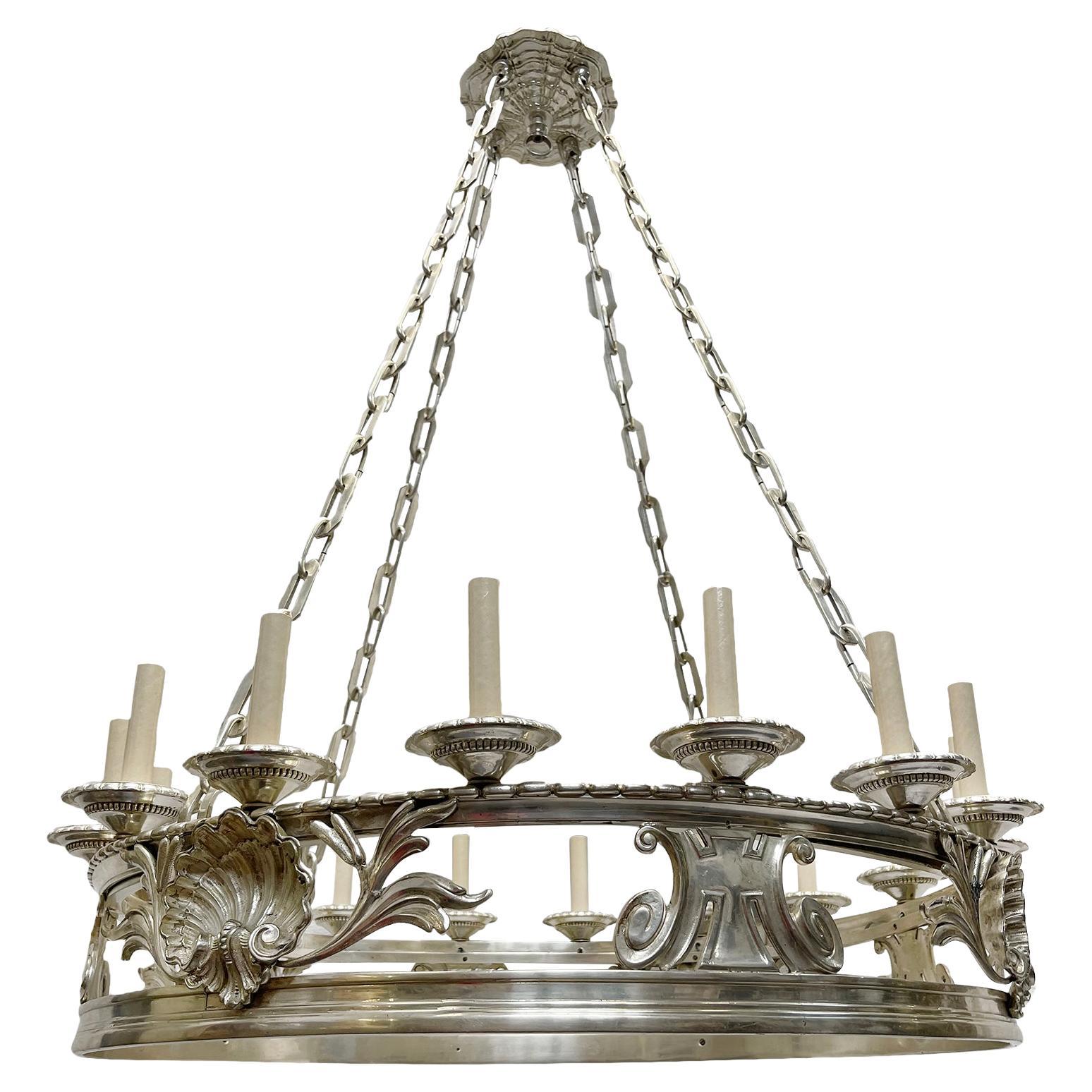 Antique Silver Plated Chandelier For Sale