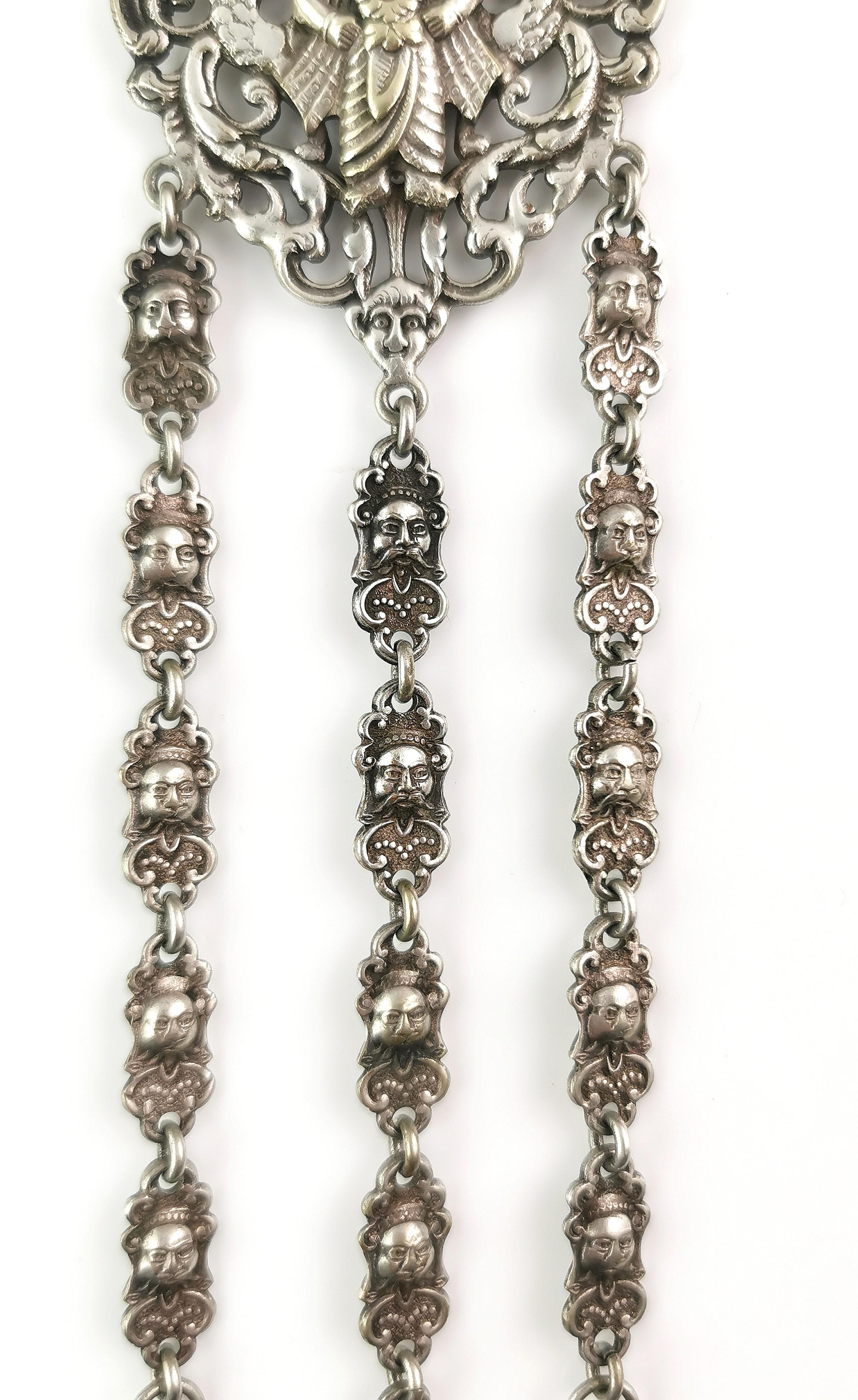Antique silver plated chatelaine, Buddhist Deities  For Sale 1