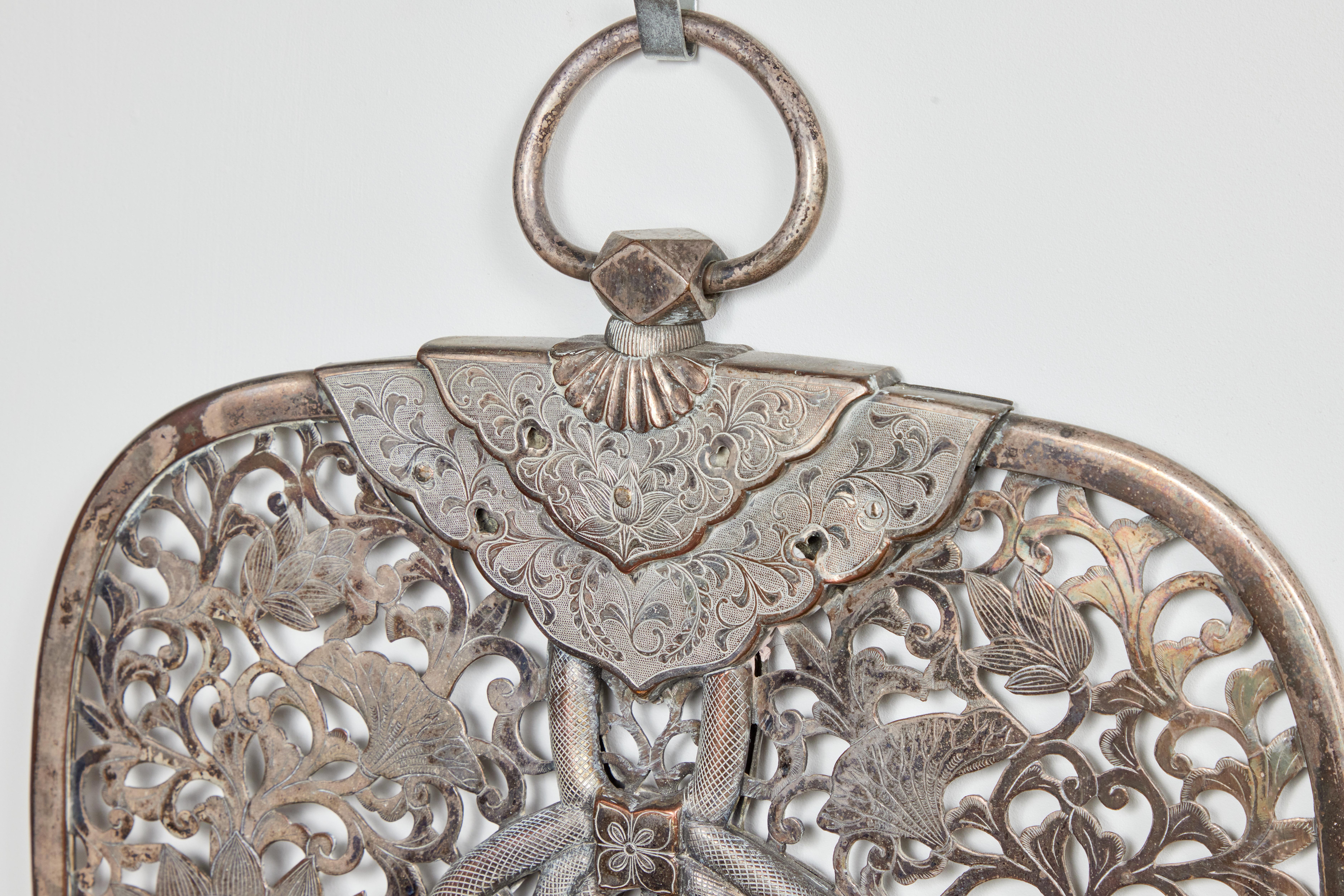 Silvered Antique, Silver Plated Chinoiserie Sconces For Sale