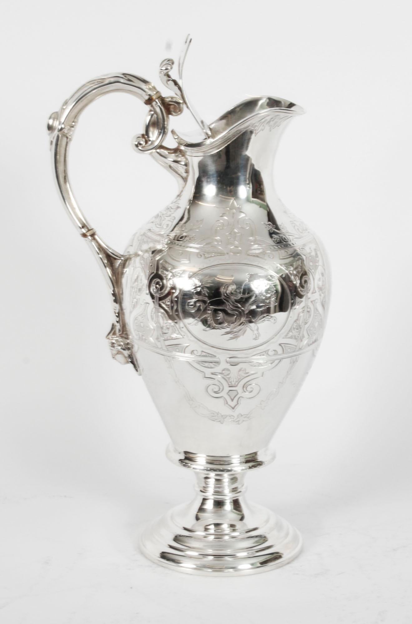 Antique Silver Plated Claret Wine Jug Yacht Race 1st Prize, 19th Century 11