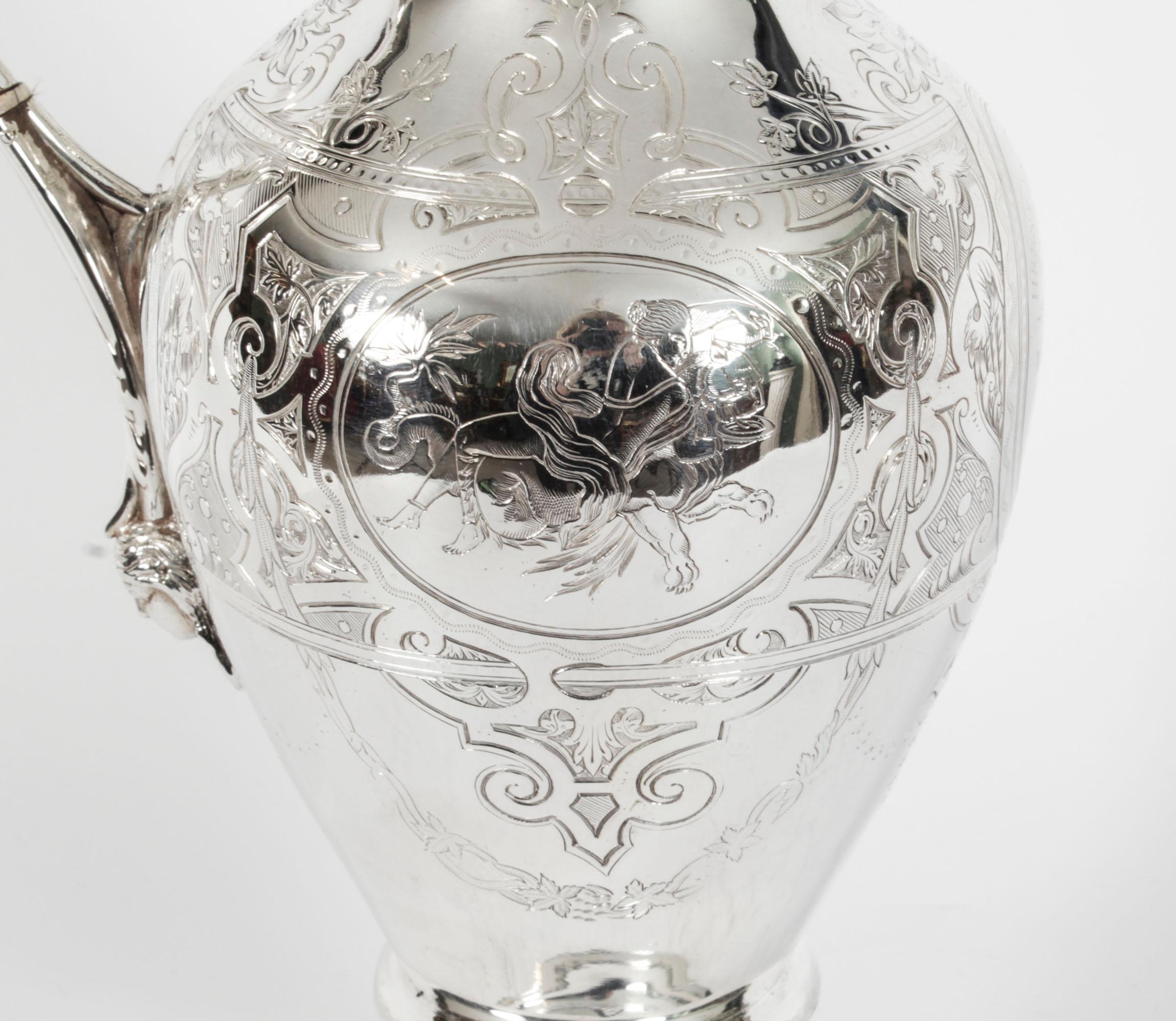 English Antique Silver Plated Claret Wine Jug Yacht Race 1st Prize, 19th Century
