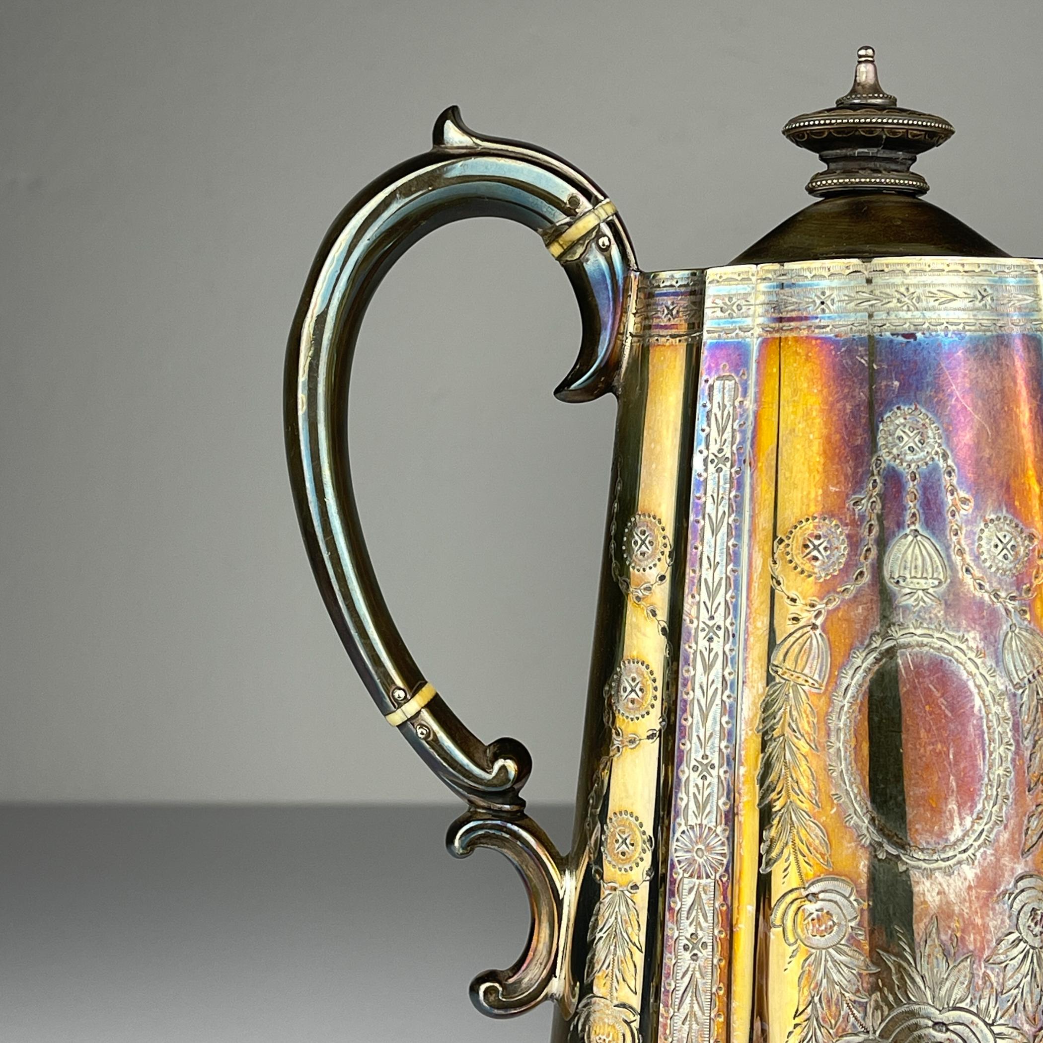 British Antique silver plated coffee and tea set by Elkington & Co, England, 1880s For Sale
