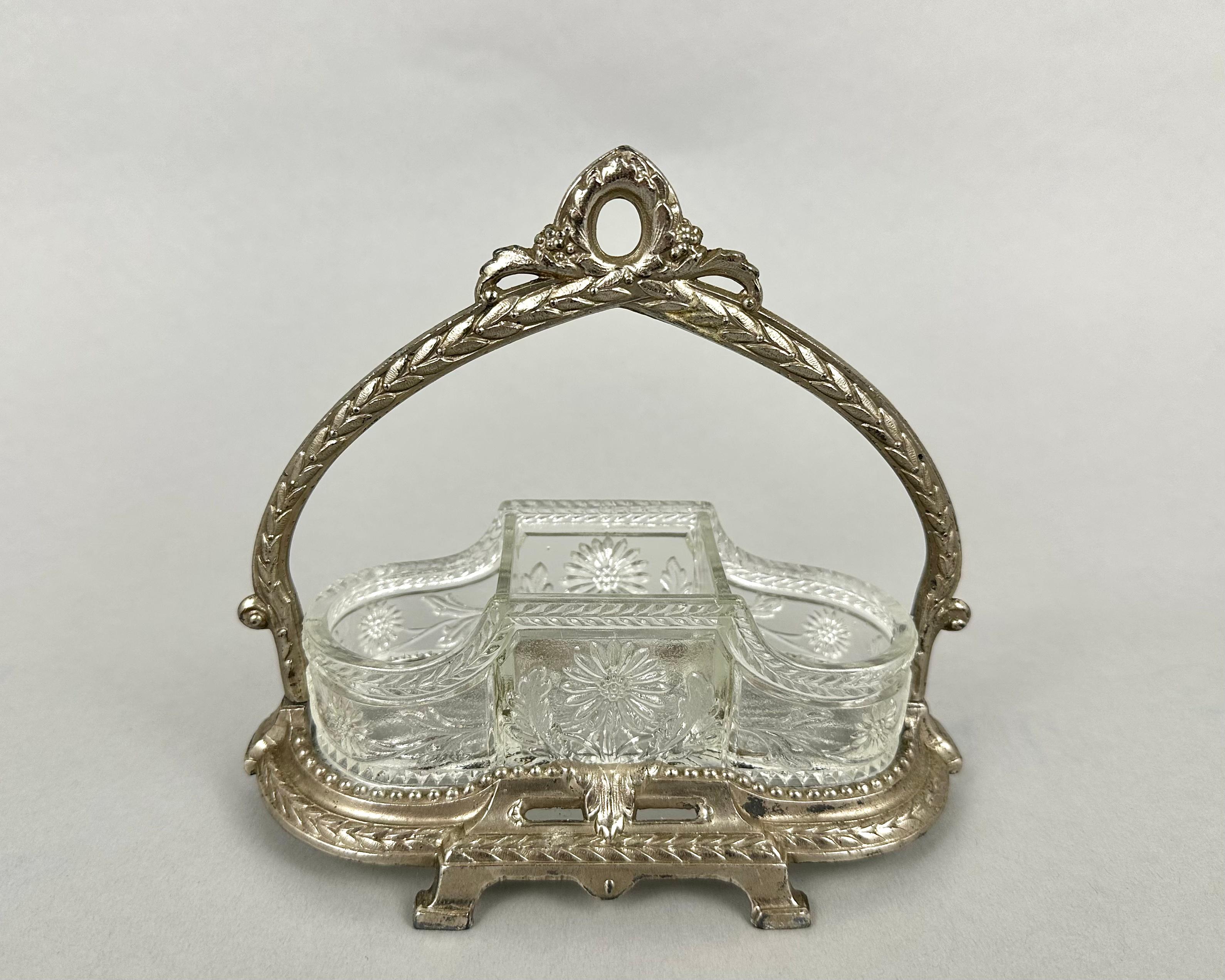 French Antique Silver Plated Condiment Dish France, 1910s