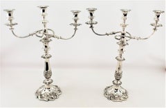 Antique Silver Plated Convertible Candelabras or Candlesticks with Leaf Decor