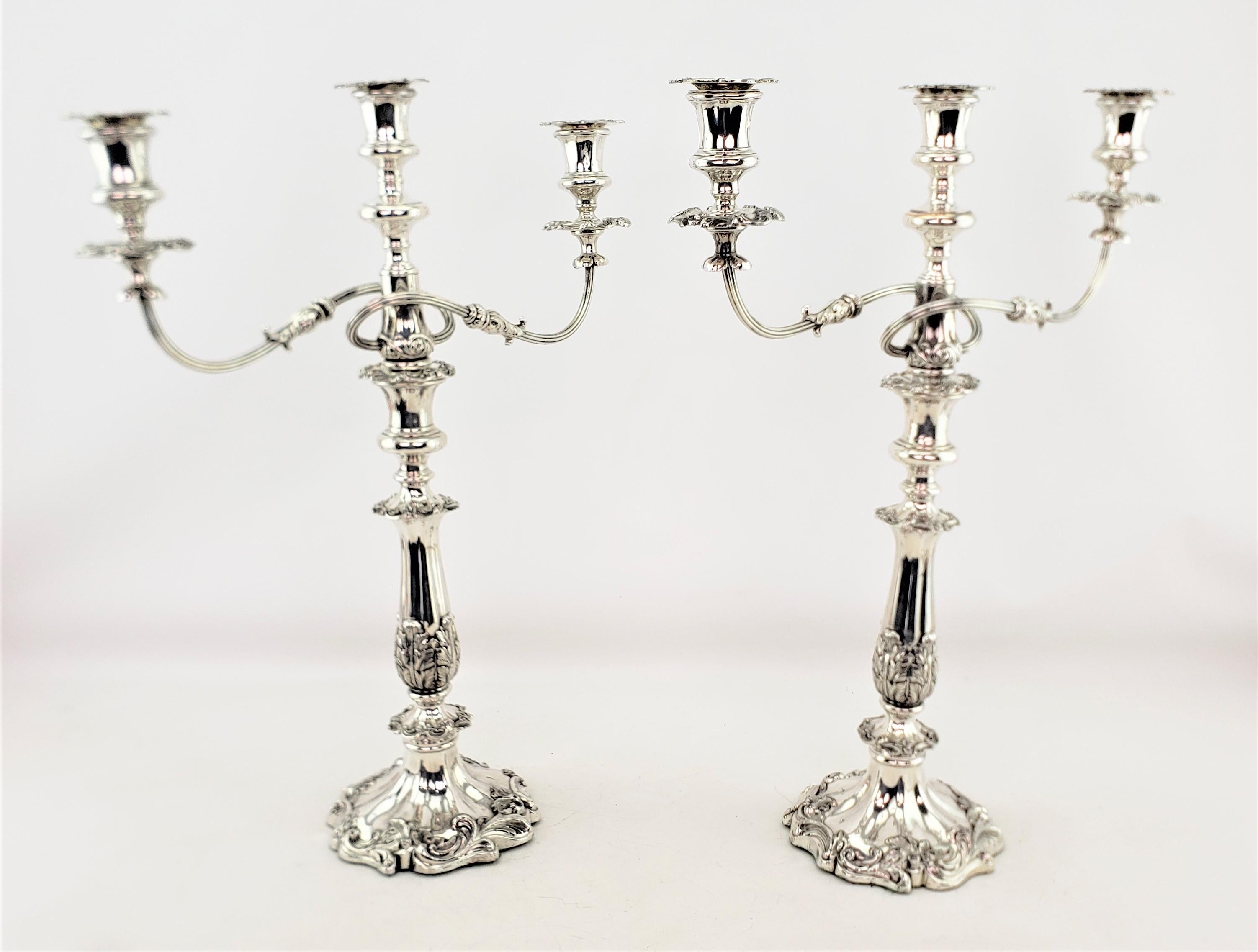 Victorian Antique Silver Plated Convertible Candelabras or Candlesticks with Leaf Decor For Sale