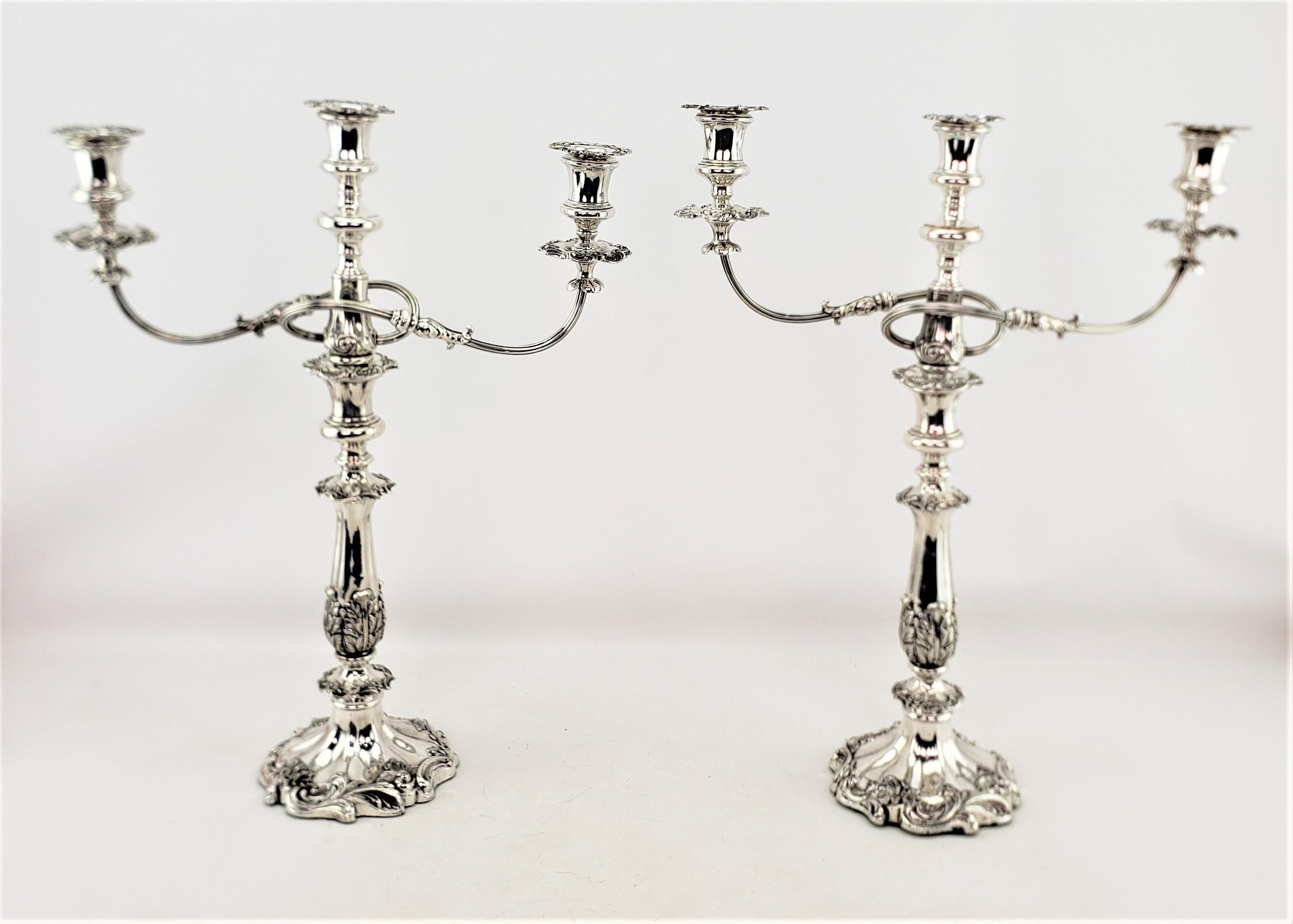 Antique Silver Plated Convertible Candelabras or Candlesticks with Leaf Decor In Good Condition For Sale In Hamilton, Ontario