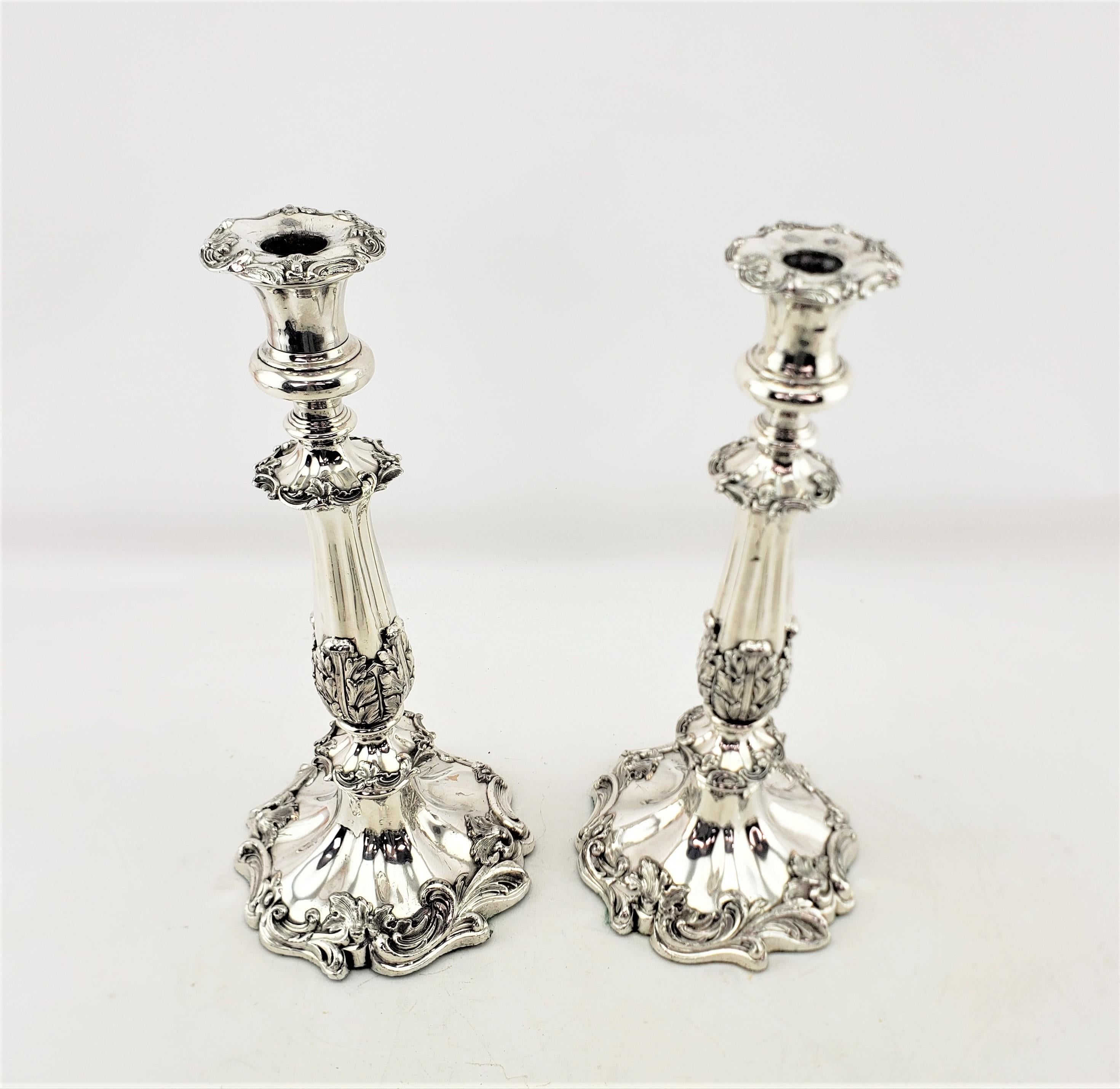Antique Silver Plated Convertible Candelabras or Candlesticks with Leaf Decor For Sale 1