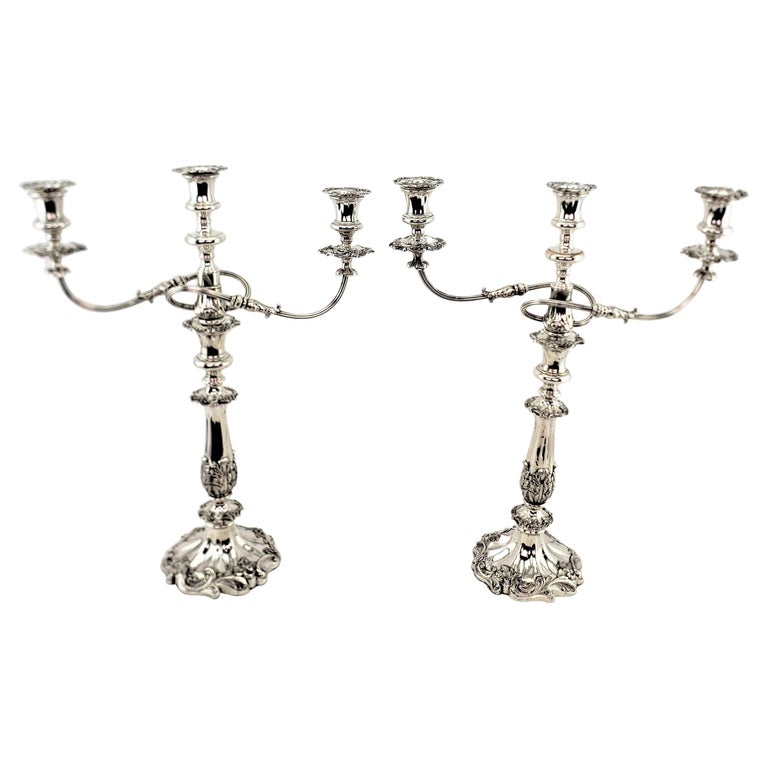 Antique Silver Plated Convertible Candelabras or Candlesticks with Leaf