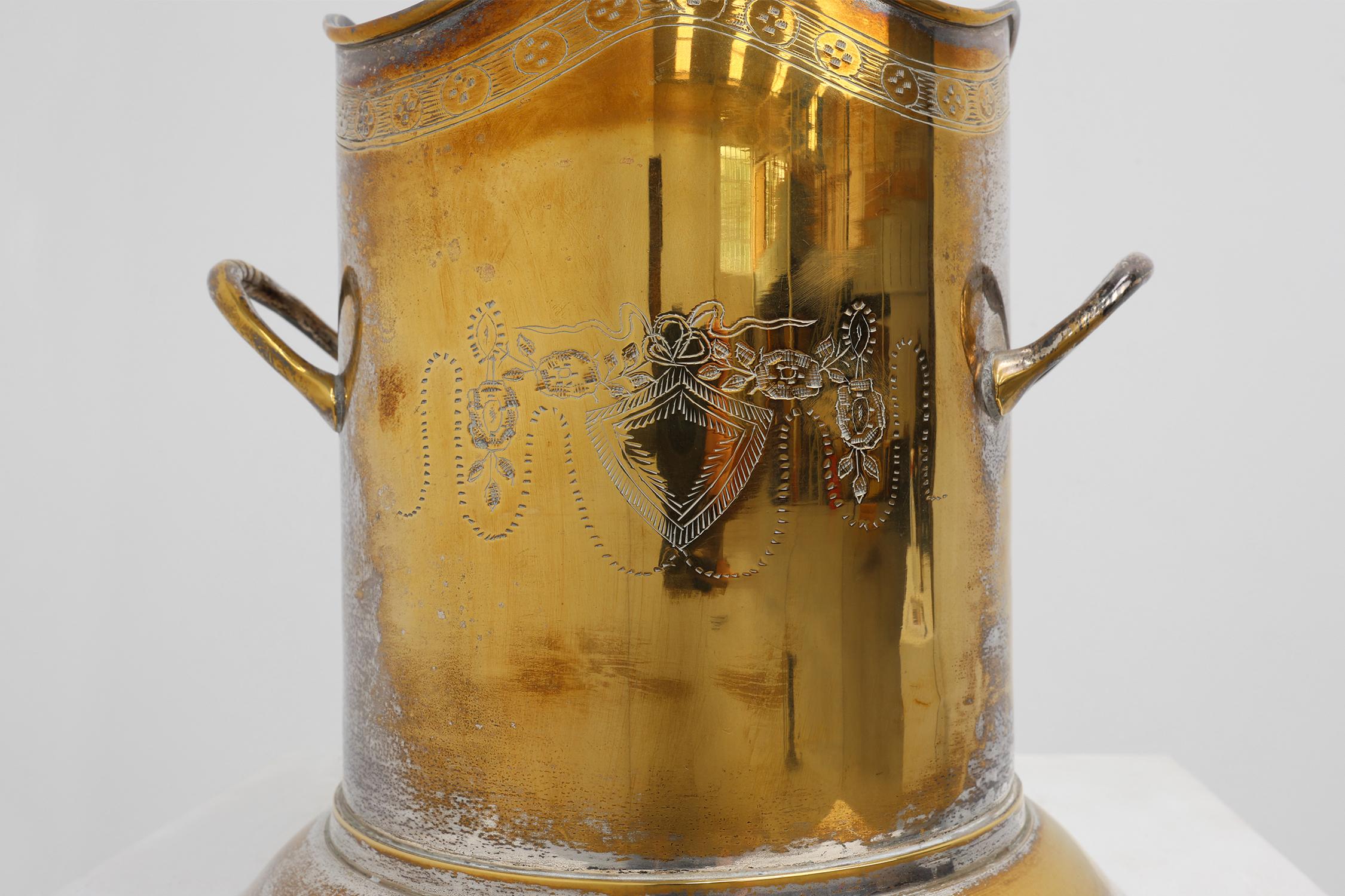Rustic Antique Silver-Plated Copper Champagne Bucket, France, circa 1900 For Sale