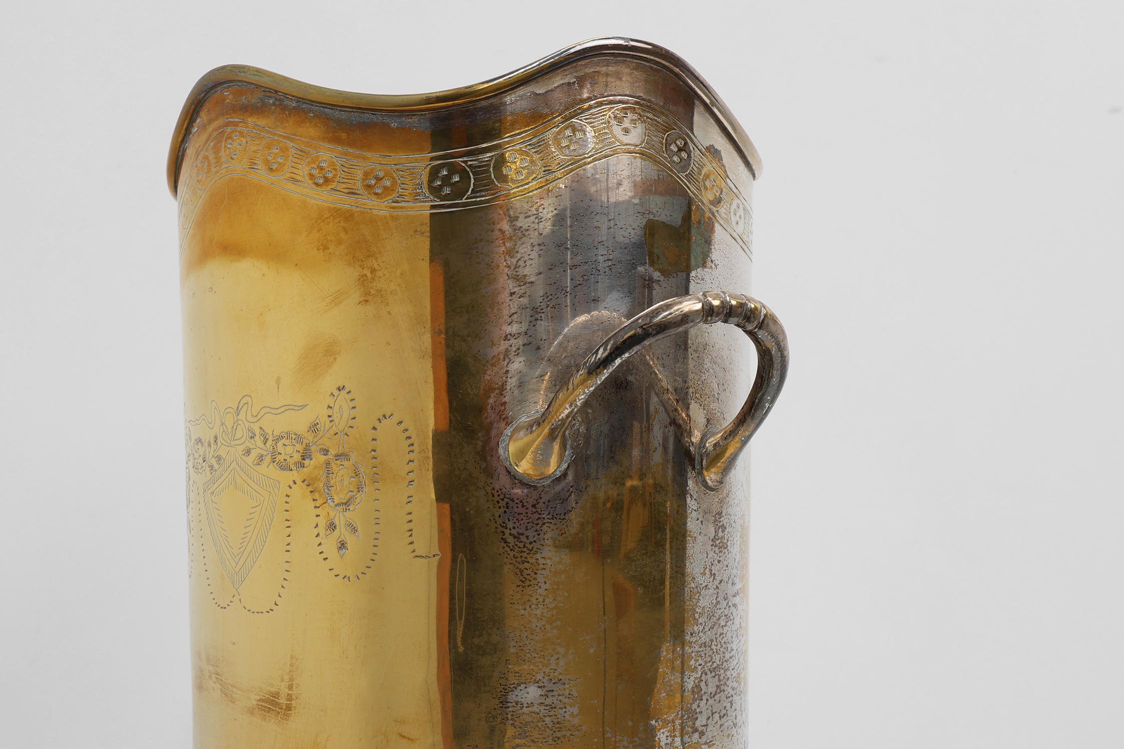 Silvered Antique Silver-Plated Copper Champagne Bucket, France, circa 1900 For Sale