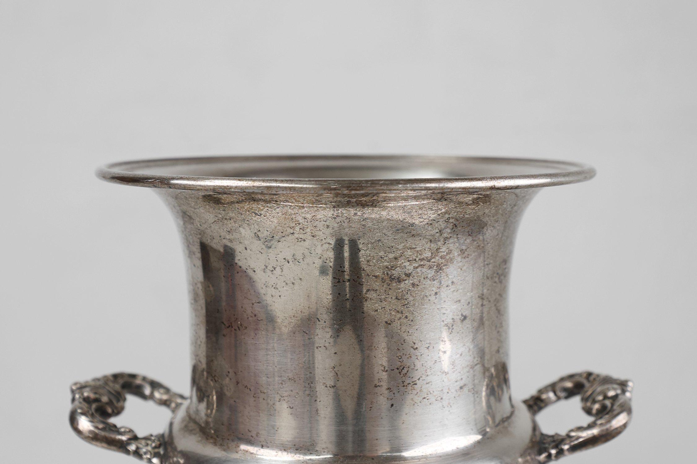 French Antique Silver Plated Copper Champagne Bucket in Medicis Shape, 1890s For Sale