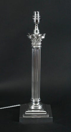 Antique Silver Plated Corinthian Column Table Lamp Victorian 19th Century