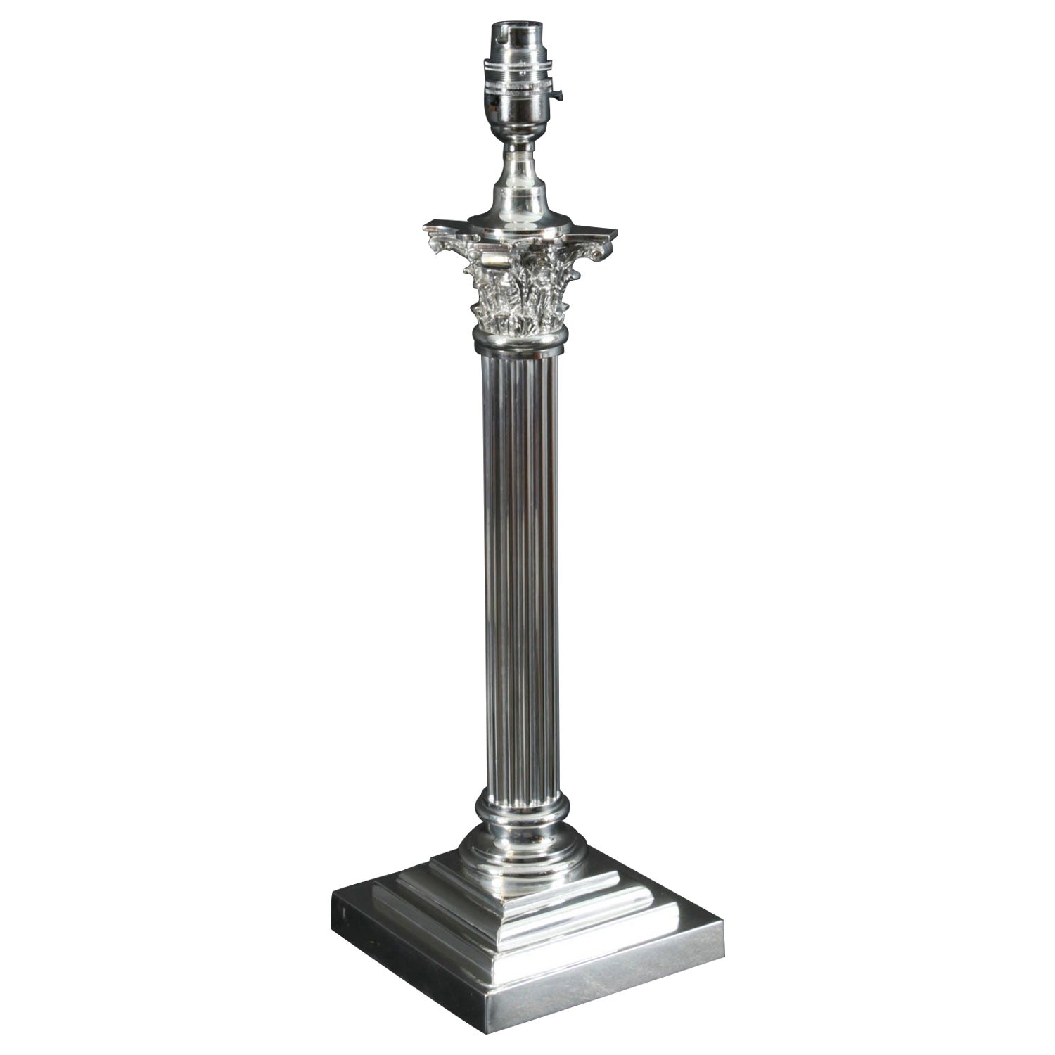 Antique Silver Plated Corinthian Column Table Lamp Victorian 19th Century