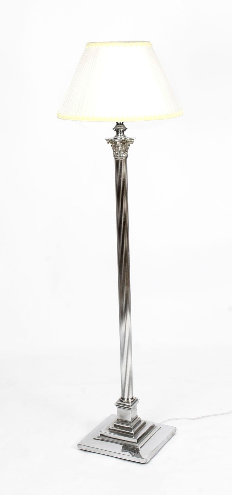 Antique Silver Plated Corinthian Column Telescopic Standard Lamp, 19th Century 6