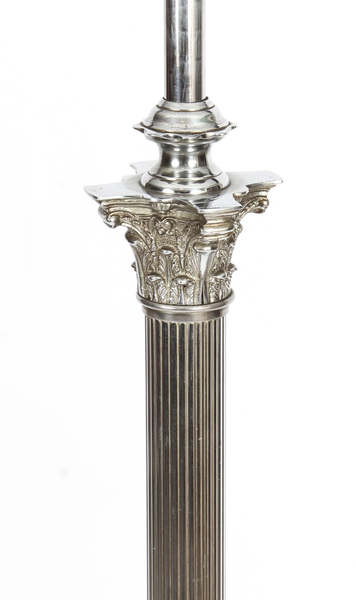 Late 19th Century Antique Silver Plated Corinthian Column Telescopic Standard Lamp, 19th Century