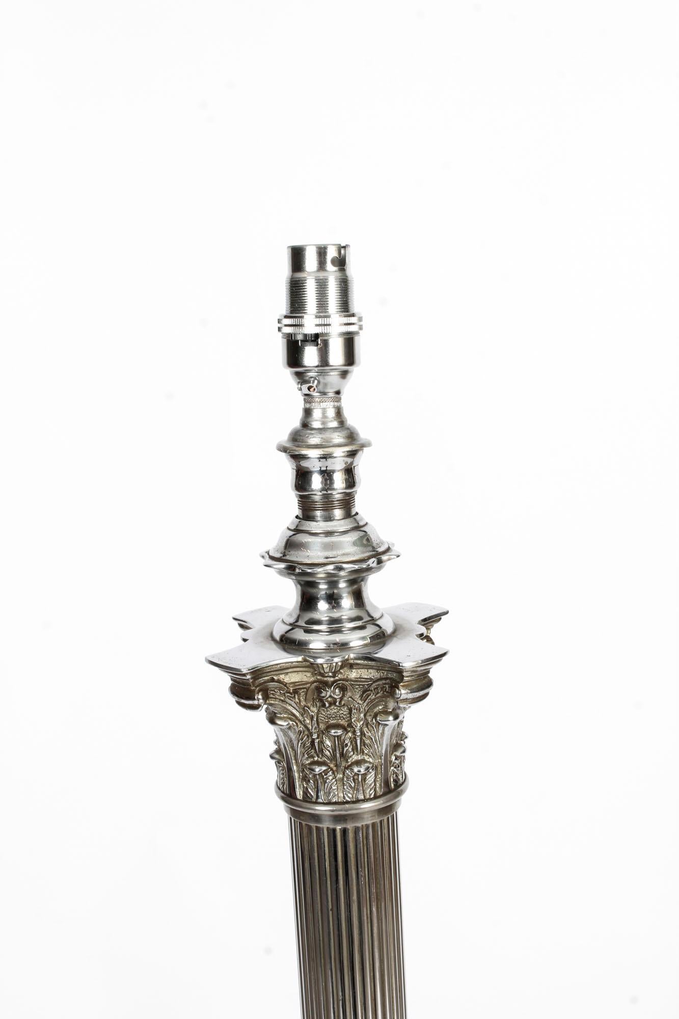 Antique Silver Plated Corinthian Column Telescopic Standard Lamp, 19th Century 1