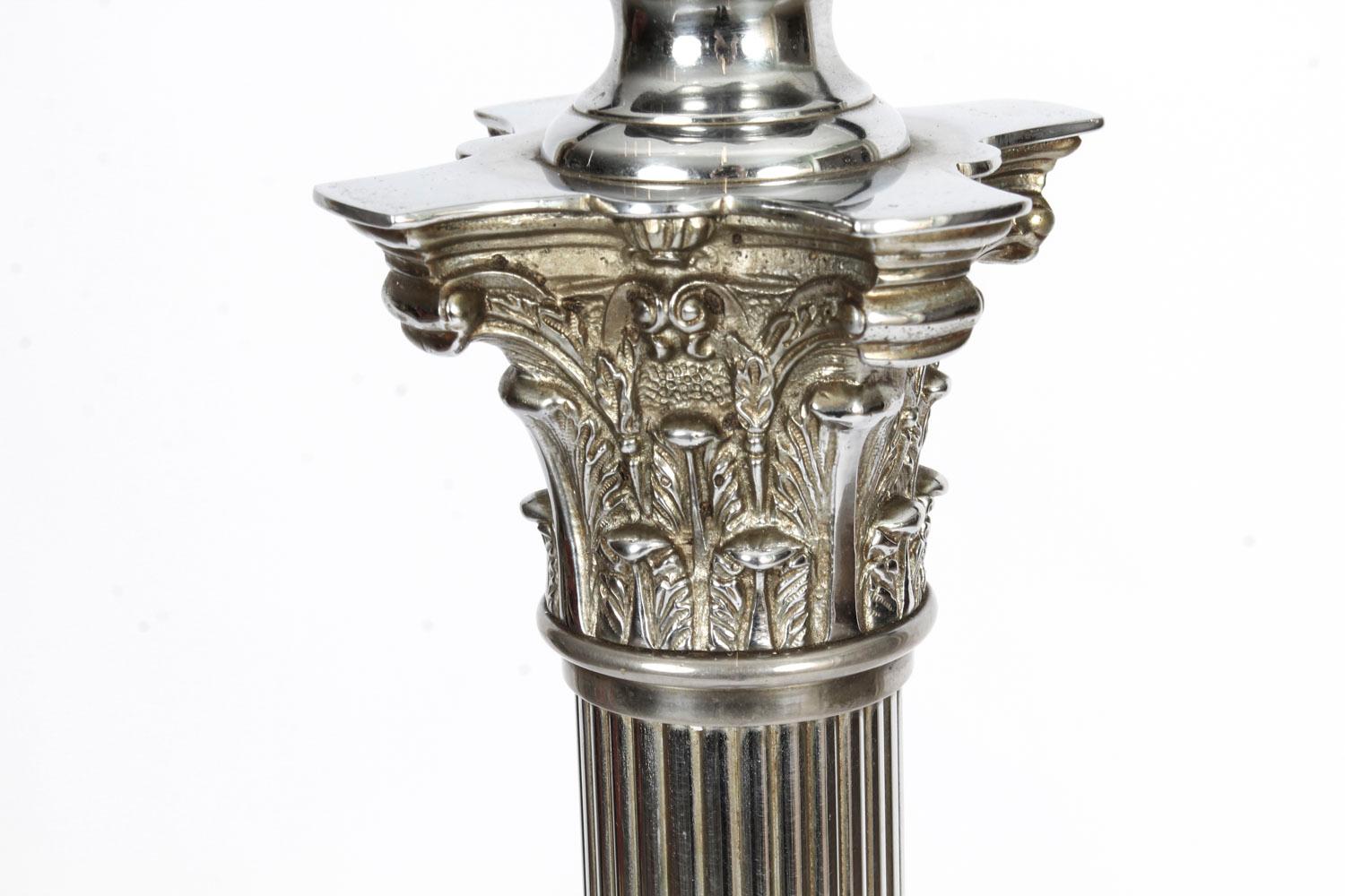 Antique Silver Plated Corinthian Column Telescopic Standard Lamp, 19th Century 2