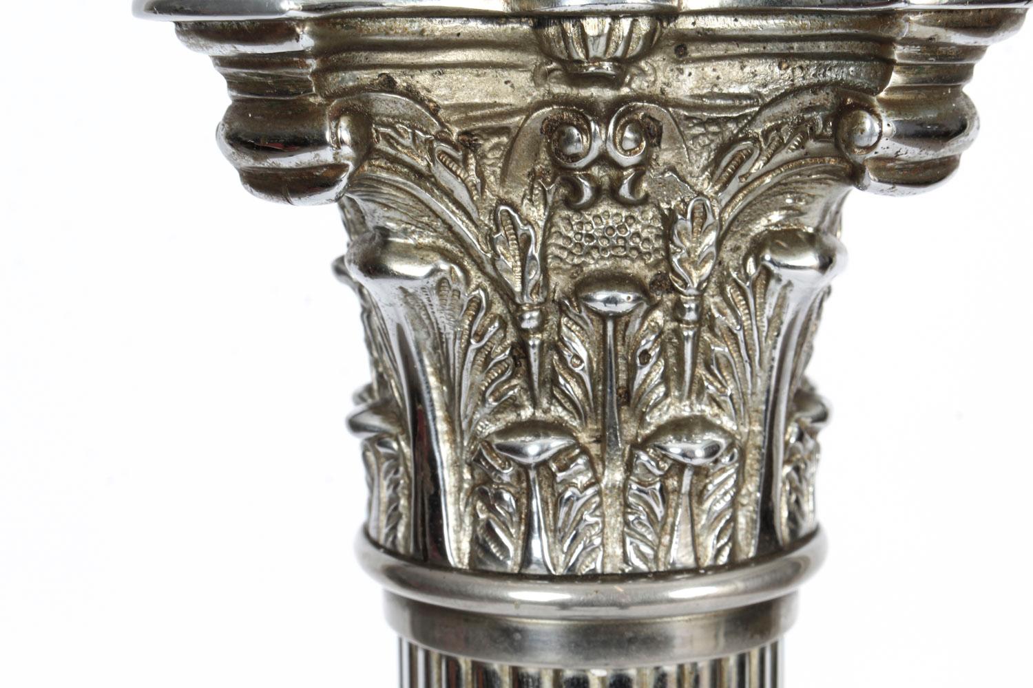 Antique Silver Plated Corinthian Column Telescopic Standard Lamp, 19th Century 3