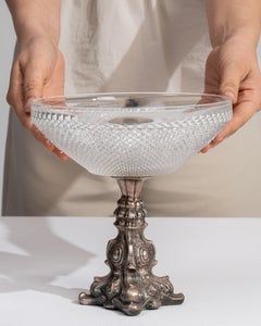 Antique Silver-Plated Crystal Tazza, France, 1900-1909, Elegant Design