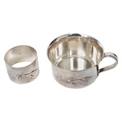Antique Silver Plated Cup and Serviette Ring from Denmark, Early 1900s