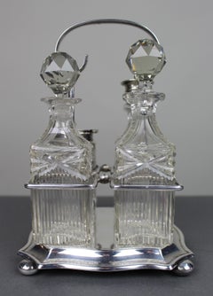Antique Silver Plated & Cut Glass Cruet Set