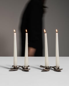Antique Silver-Plated Double Spoon Candleholders, Early 20th Century