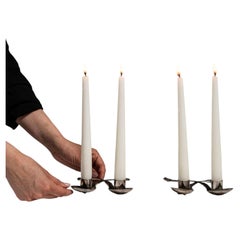 Antique Silver-Plated Double Spoon Candleholders, Early 20th Century