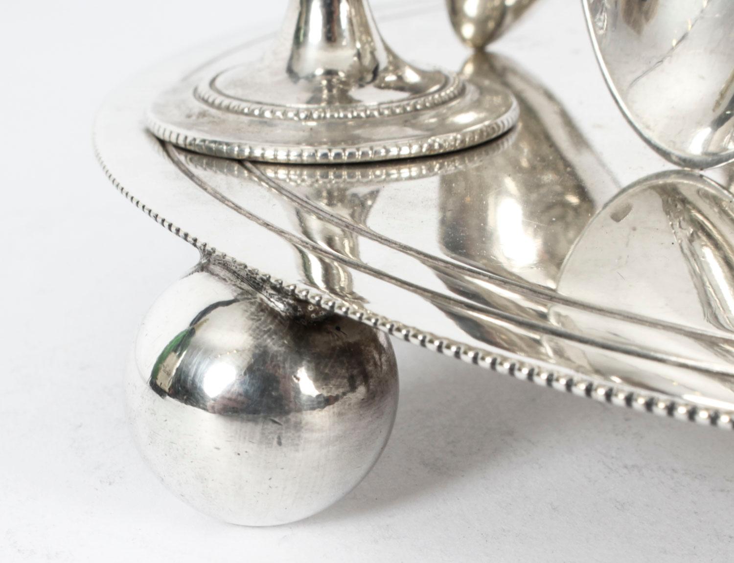 Antique Silver Plated Egg Cruet with Spoons, 19th Century 6