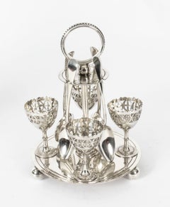 Antique Silver Plated Egg Cruet with Spoons, 19th Century