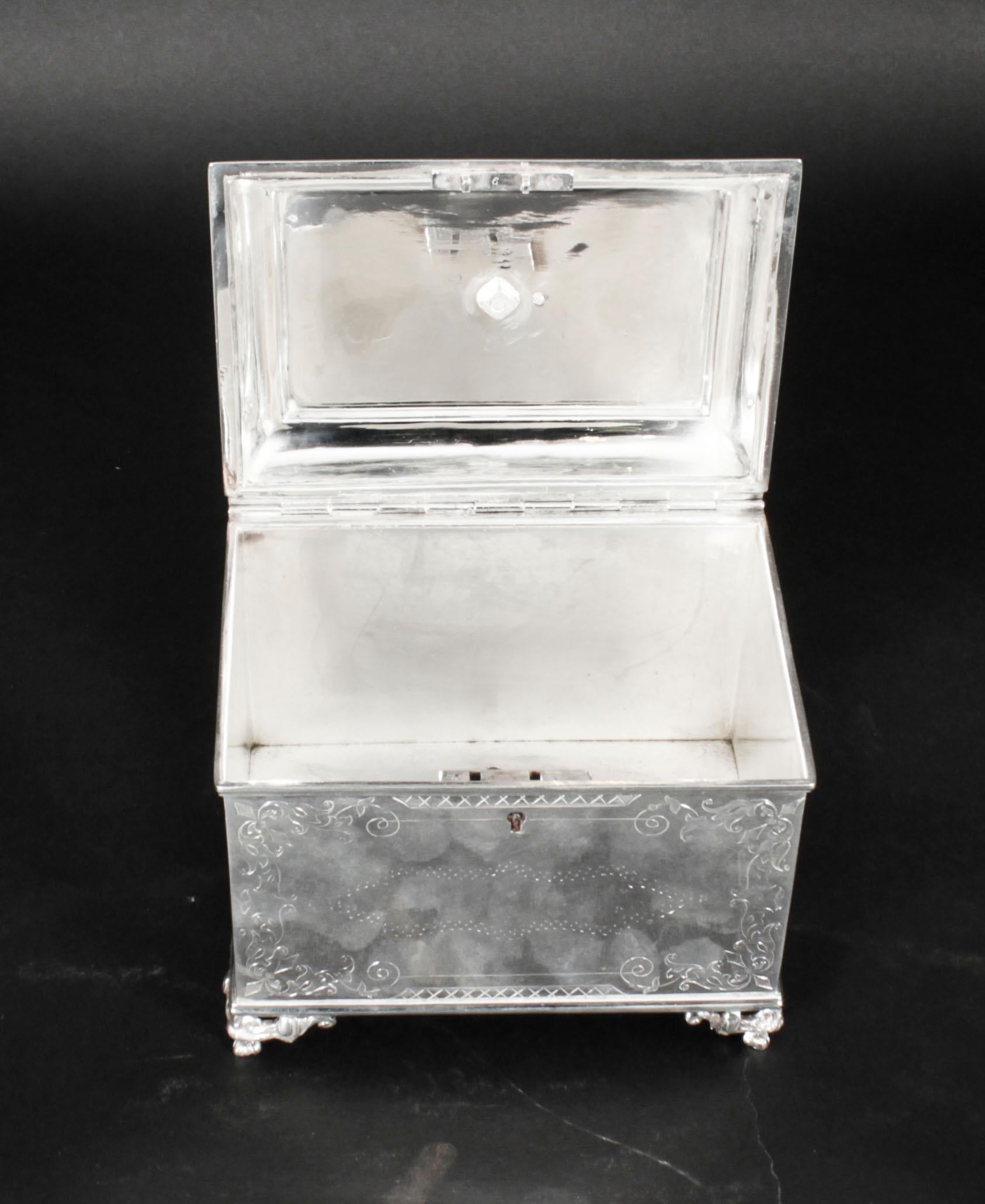 Antique Silver Plated Empire Revival Tea Caddy 19th Century For Sale 6