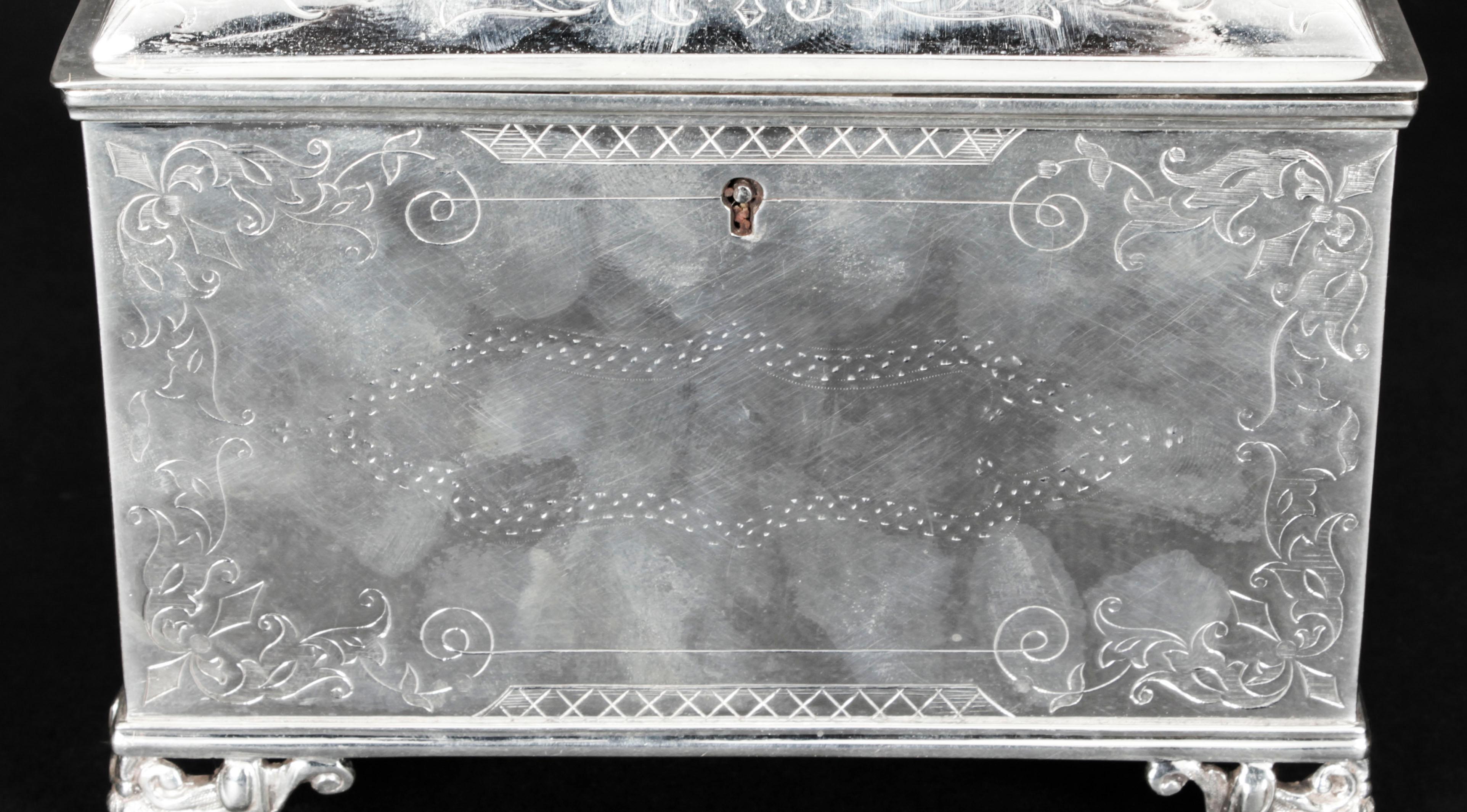 Antique Silver Plated Empire Revival Tea Caddy 19th Century For Sale 9