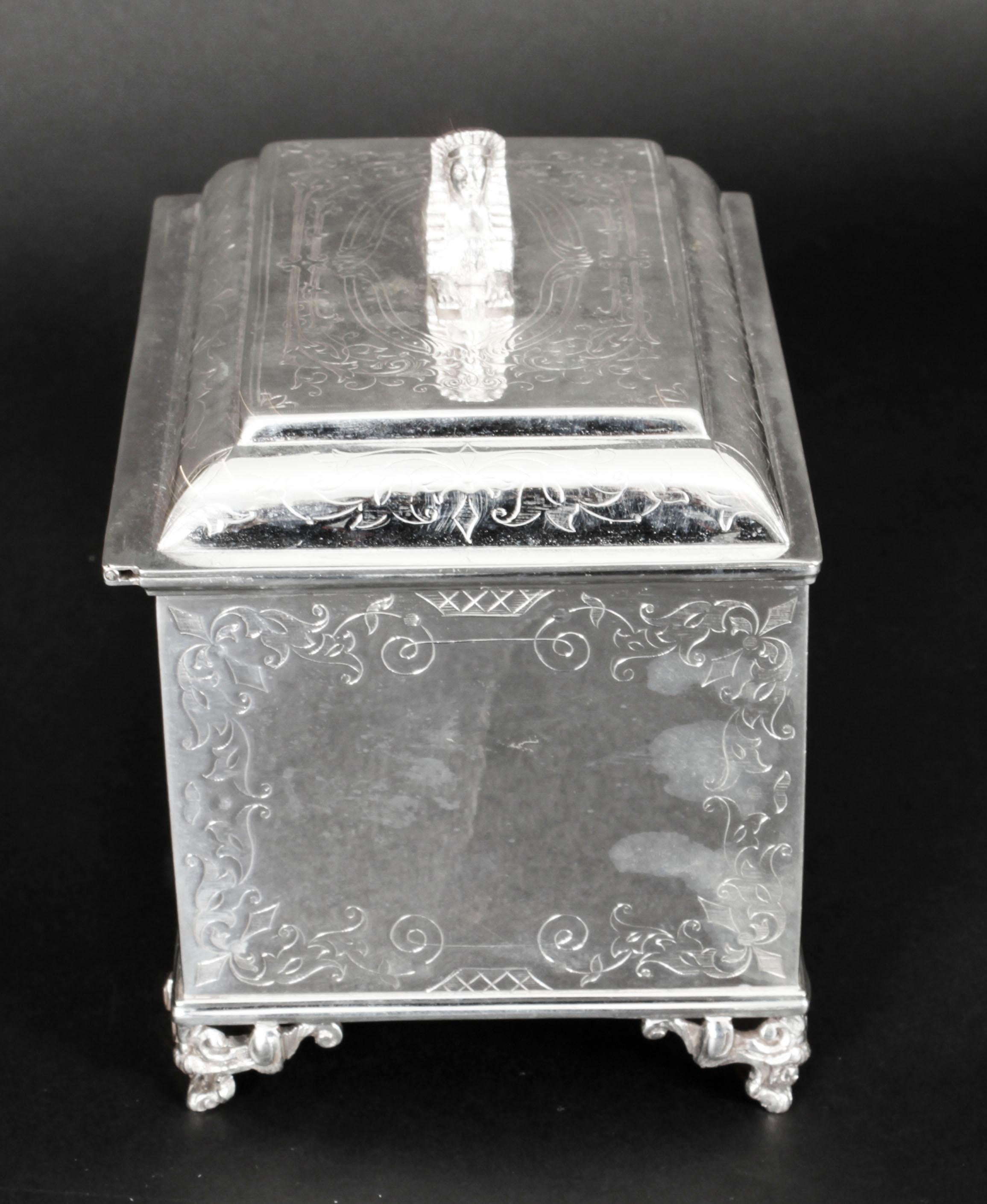 Antique Silver Plated Empire Revival Tea Caddy 19th Century For Sale 11