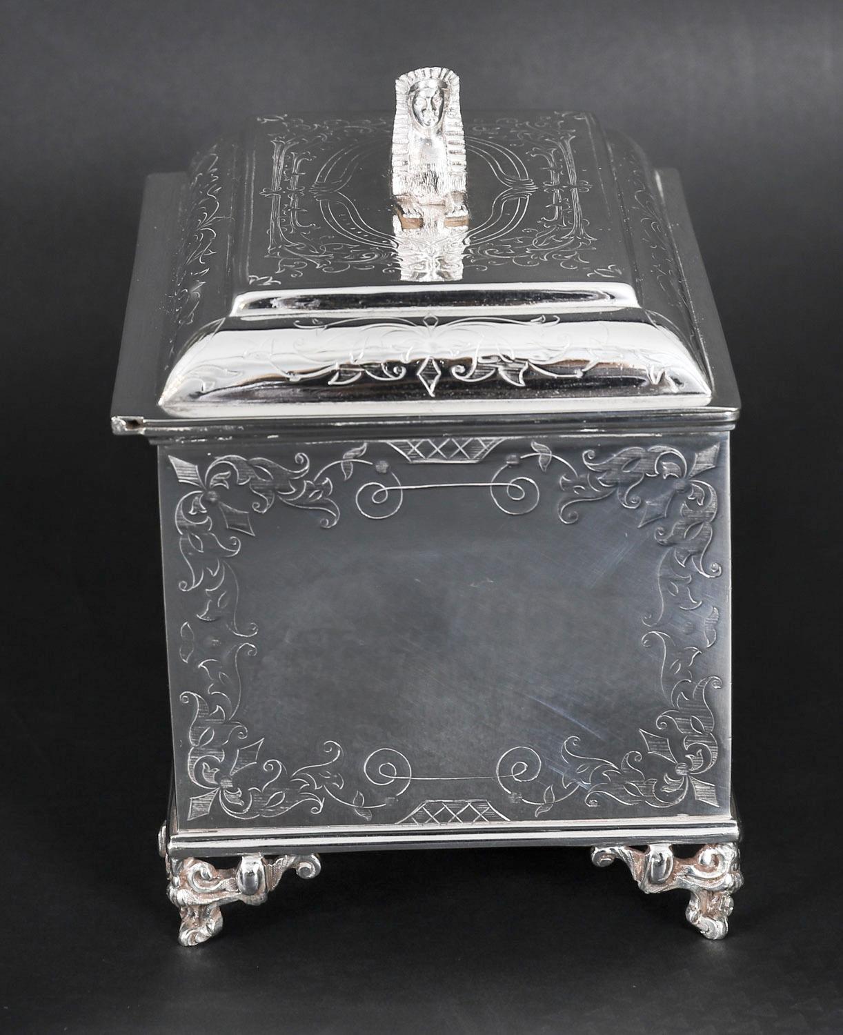 Ancienne boîte à thé néo-empire en métal argenté 19ème siècle en vente 9