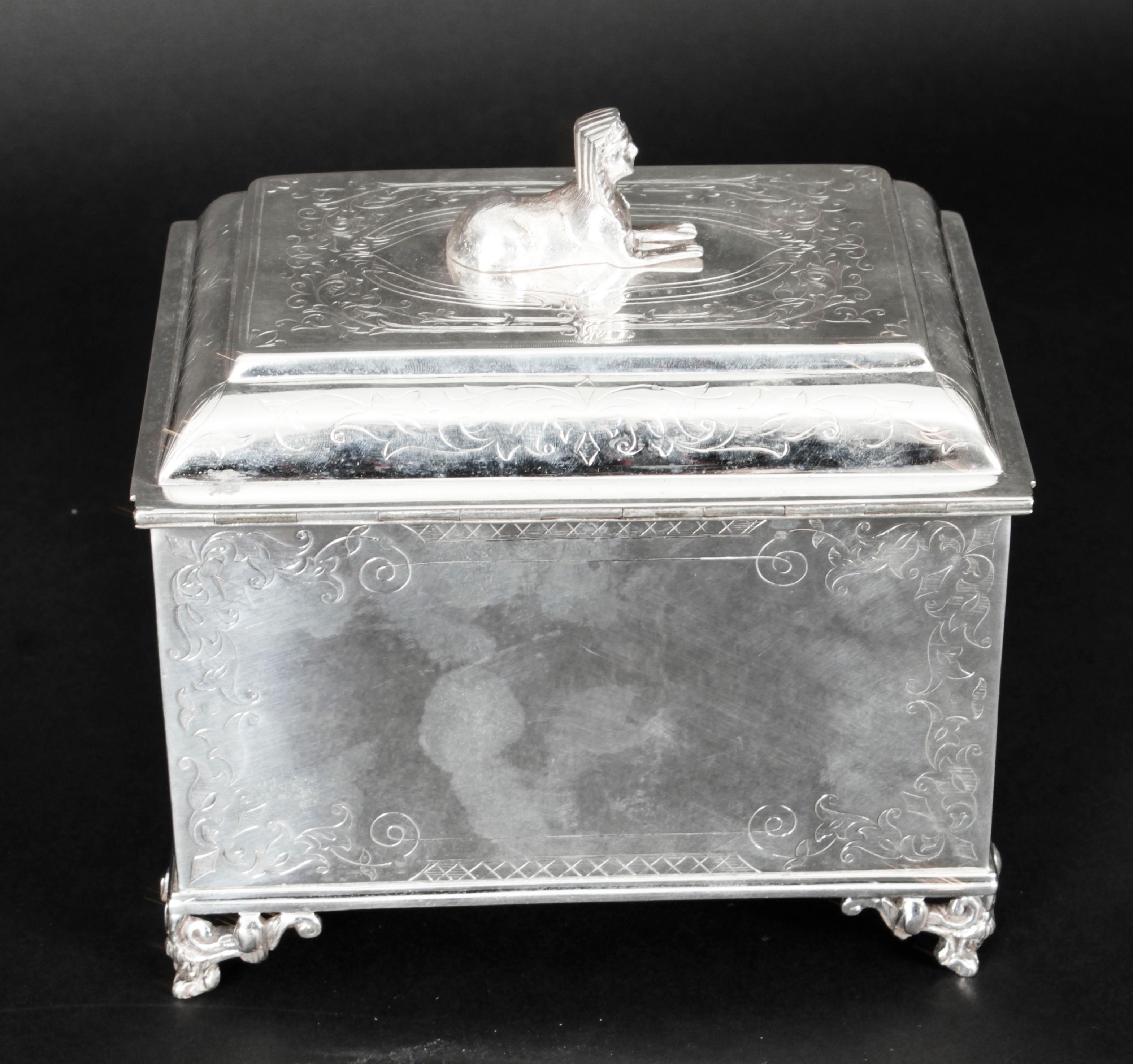 Antique Silver Plated Empire Revival Tea Caddy 19th Century For Sale 13