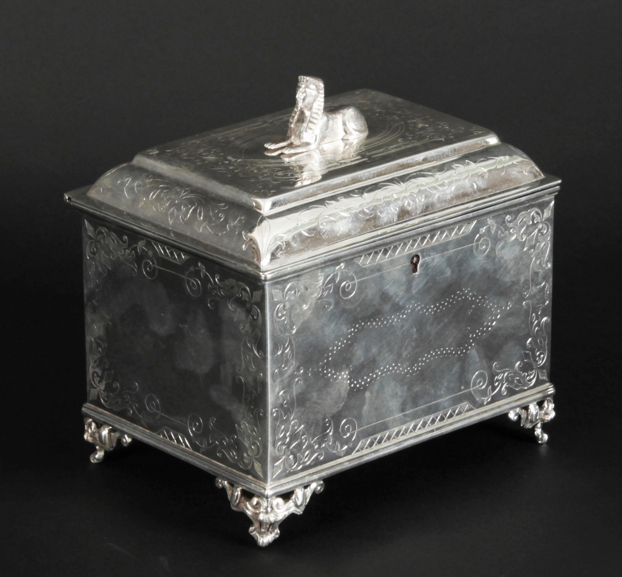 Antique Silver Plated Empire Revival Tea Caddy 19th Century For Sale 15