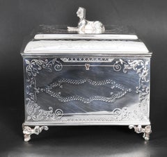Antique Silver Plated Empire Revival Tea Caddy 19th Century
