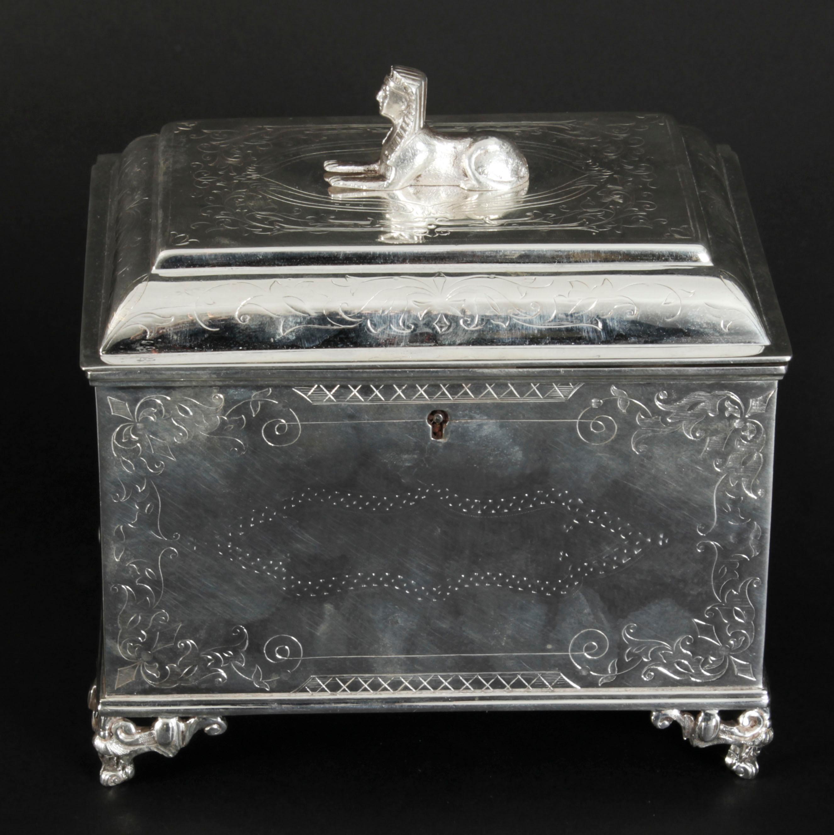 Antique Silver Plated Empire Revival Tea Caddy 19th Century For Sale 1