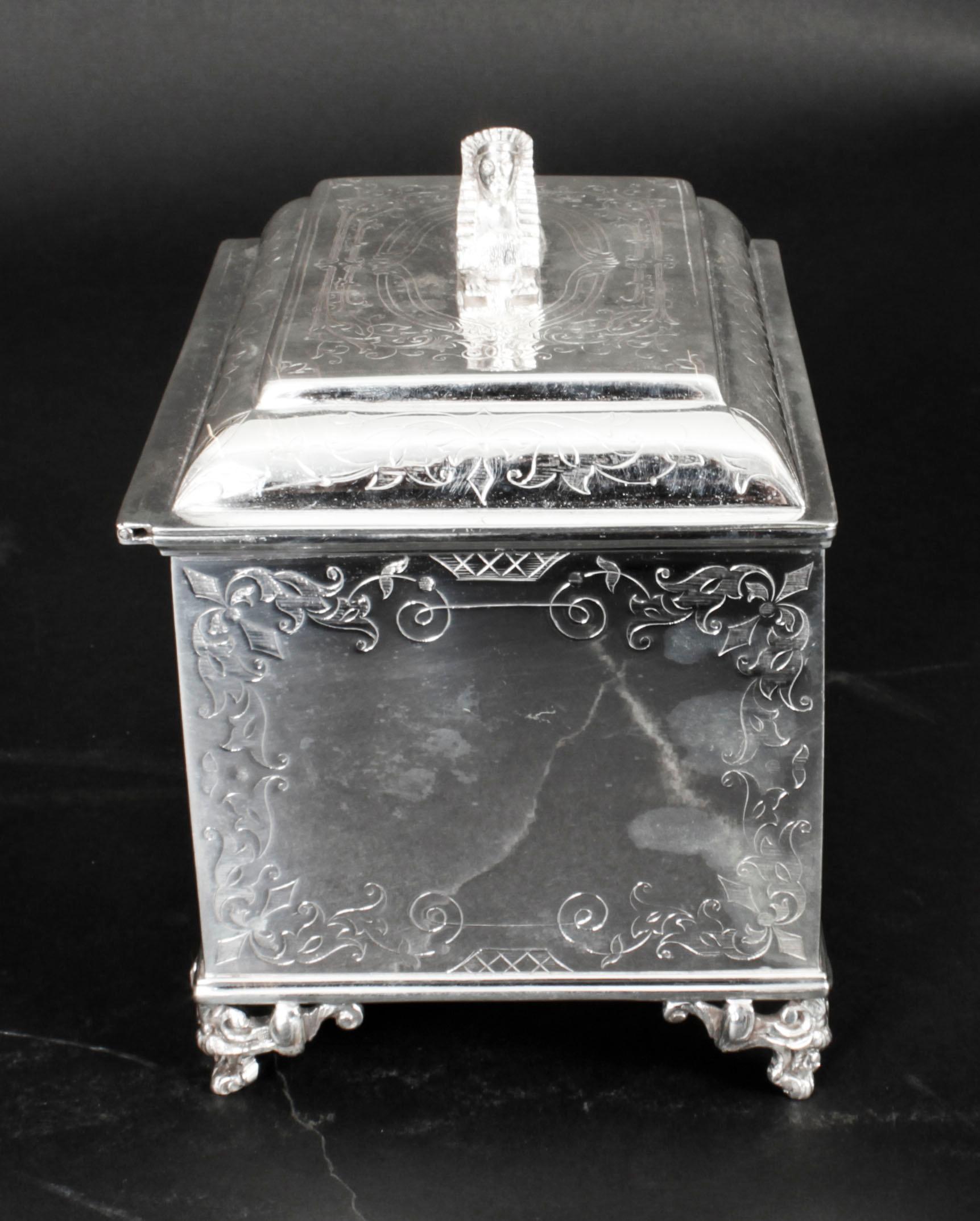 Antique Silver Plated Empire Revival Tea Caddy 19th Century For Sale 4