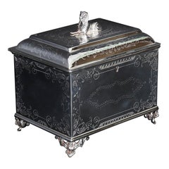 Antique Silver Plated Empire Revival Tea Caddy 19th Century
