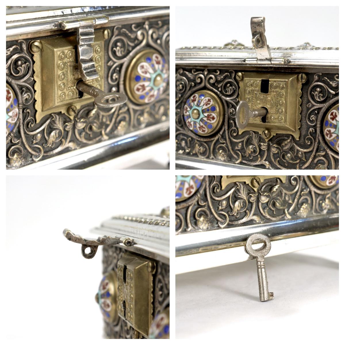 Antique Silver Plated & Enameled Table Box or Casket in the Russian Taste In Good Condition For Sale In Philadelphia, PA