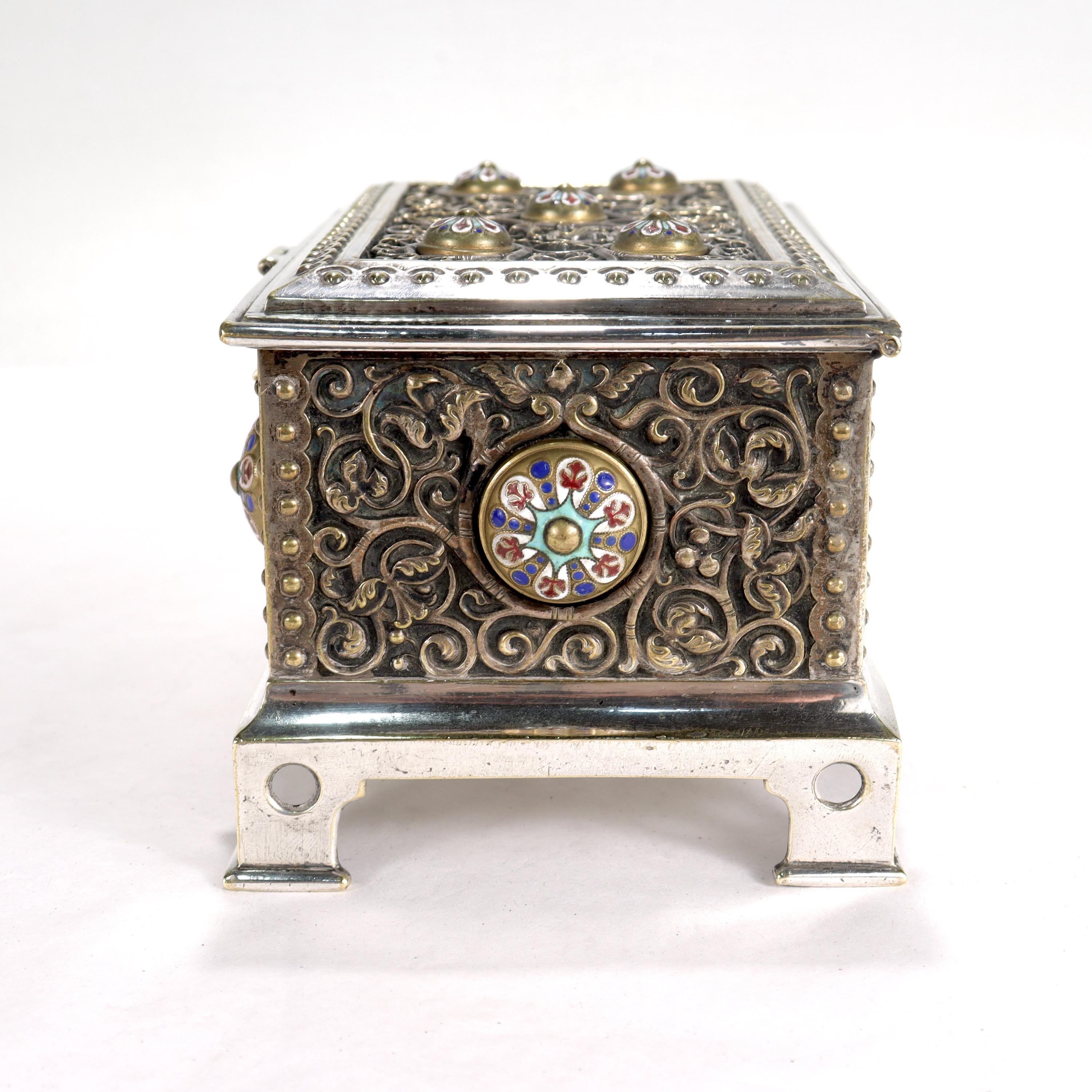 Women's or Men's Antique Silver Plated & Enameled Table Box or Casket in the Russian Taste For Sale