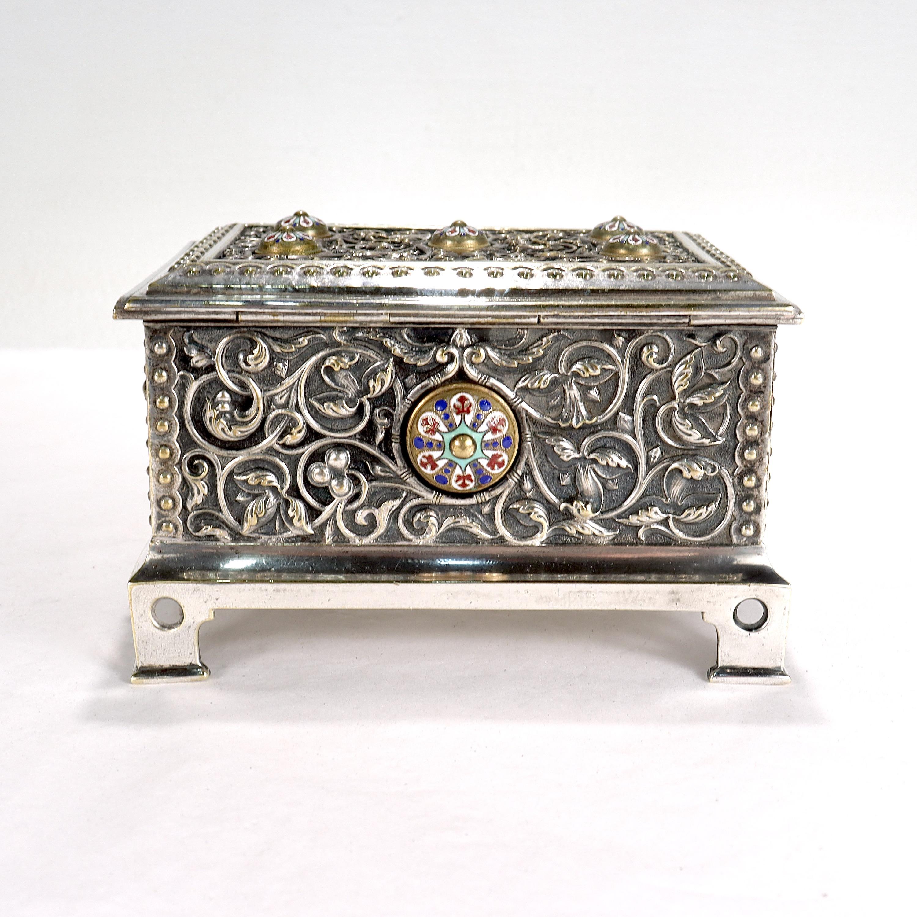Antique Silver Plated & Enameled Table Box or Casket in the Russian Taste For Sale 1