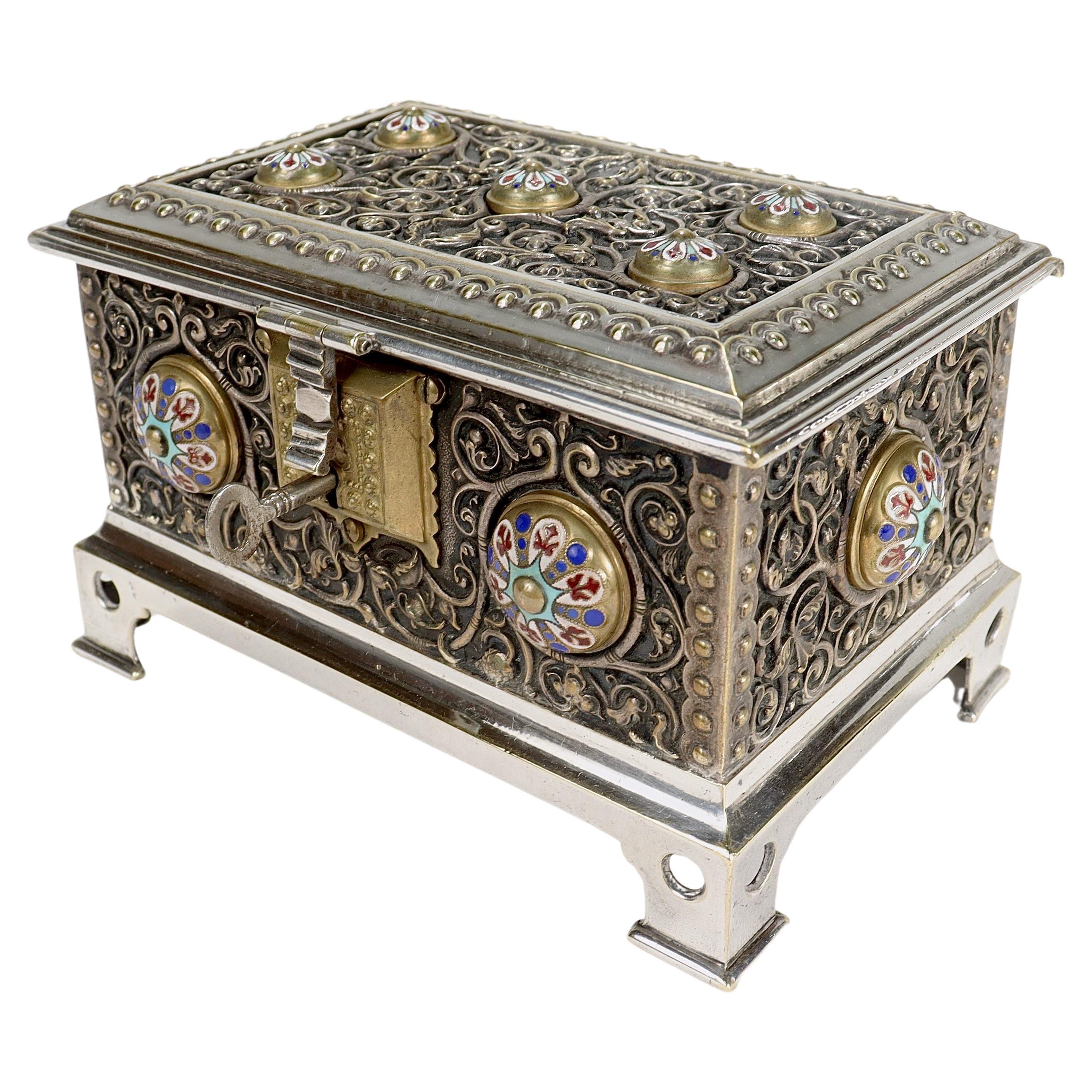 Antique Silver Plated & Enameled Table Box or Casket in the Russian Taste For Sale